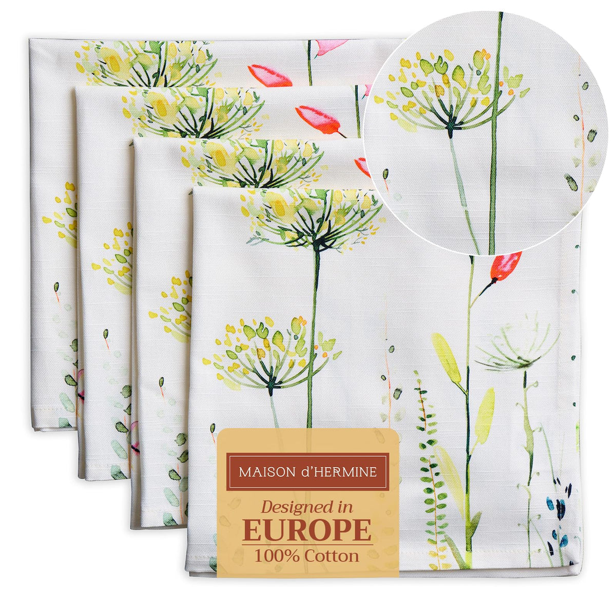 Servilletas de tela Maison d'Hermine 20x20 de algodón, ideal para uso diario.