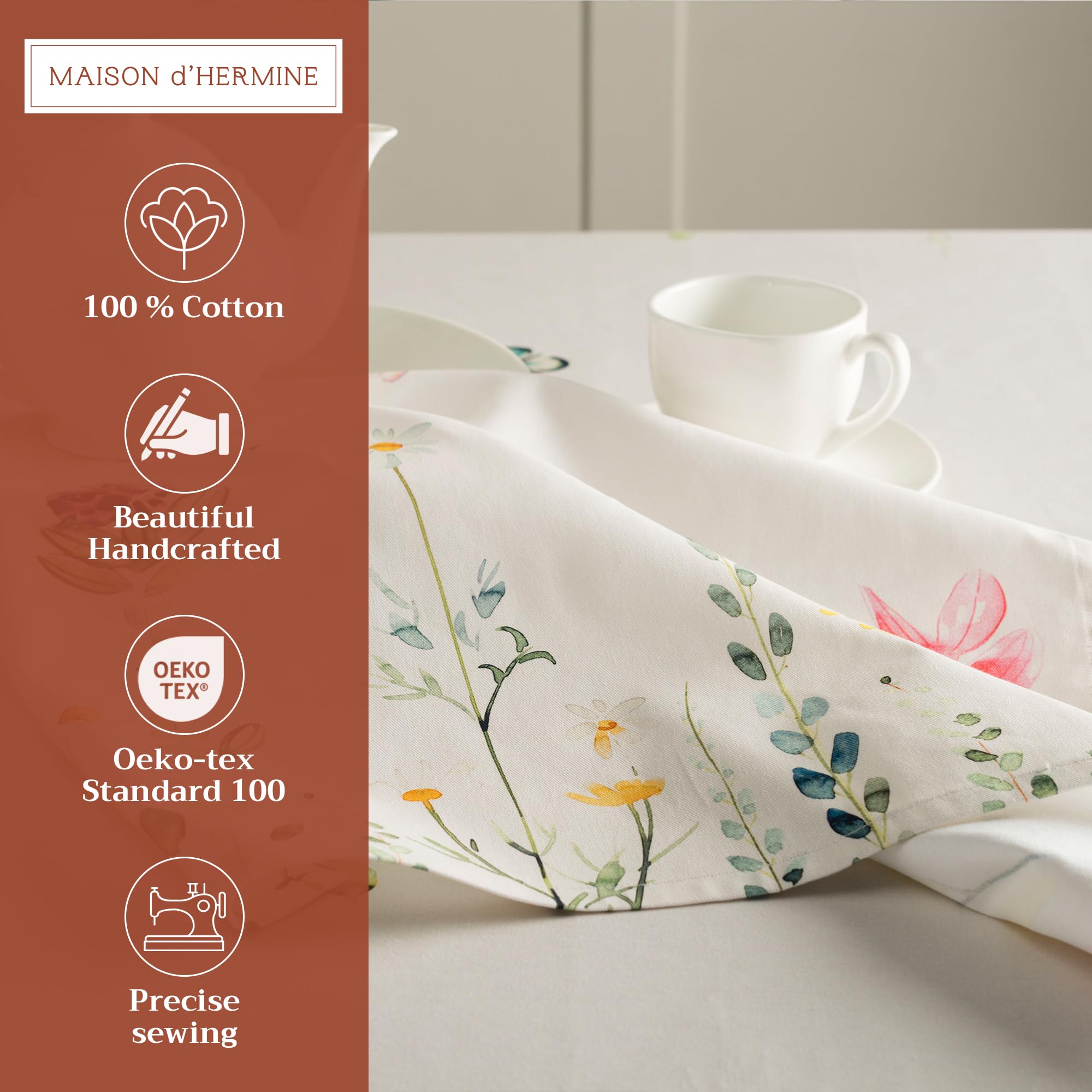 Patrón floral acuarela en servilletas Maison d'Hermine para cenas elegantes.