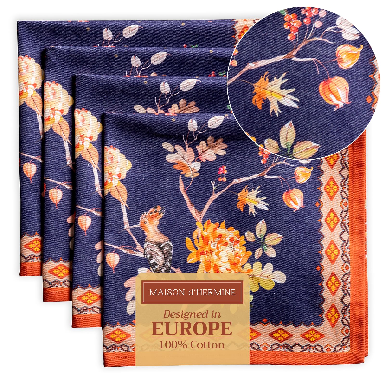 Maison d’Hermine, arte acuarela en servilletas, ideal para mesas elegantes.