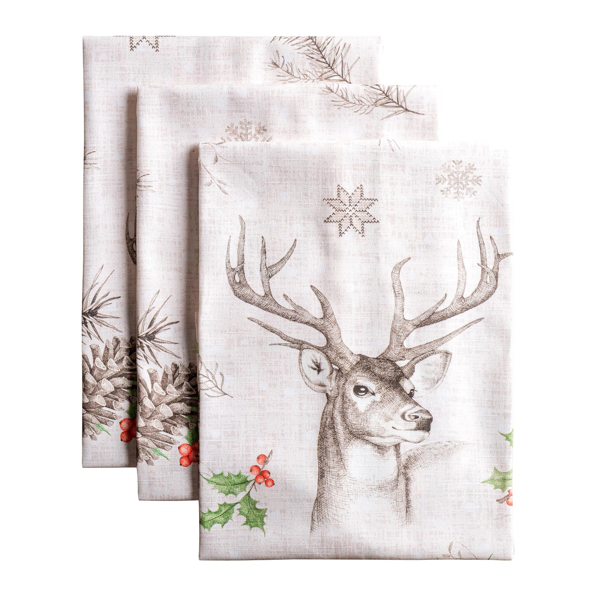 Toallas Maison d'Hermine, conjunto 3, diseño acuarela para decoración festiva en la cocina.