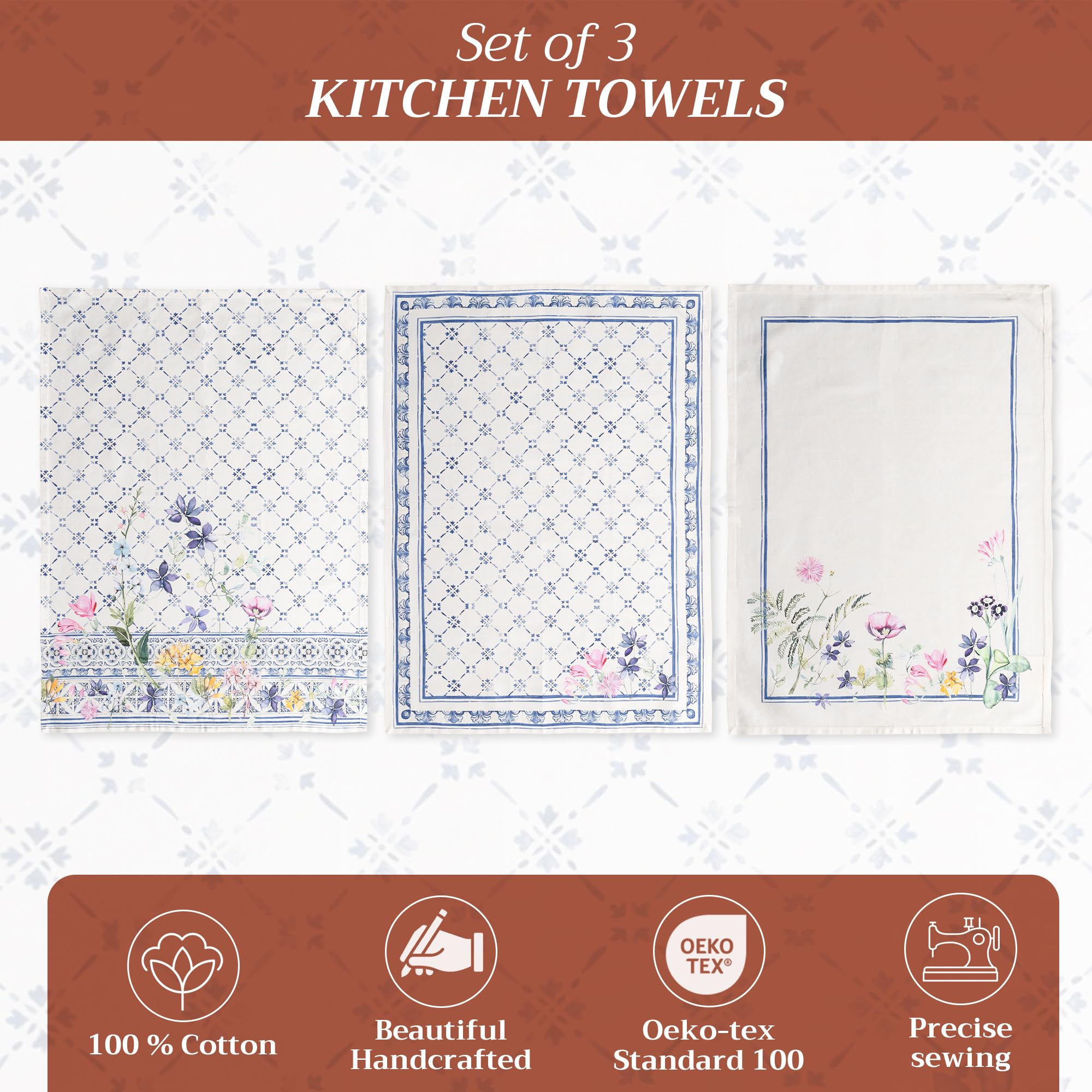 Toallas absorbentes Maison d'Hermine, diseño faience, útiles como toallas de bar o cocina decorativa