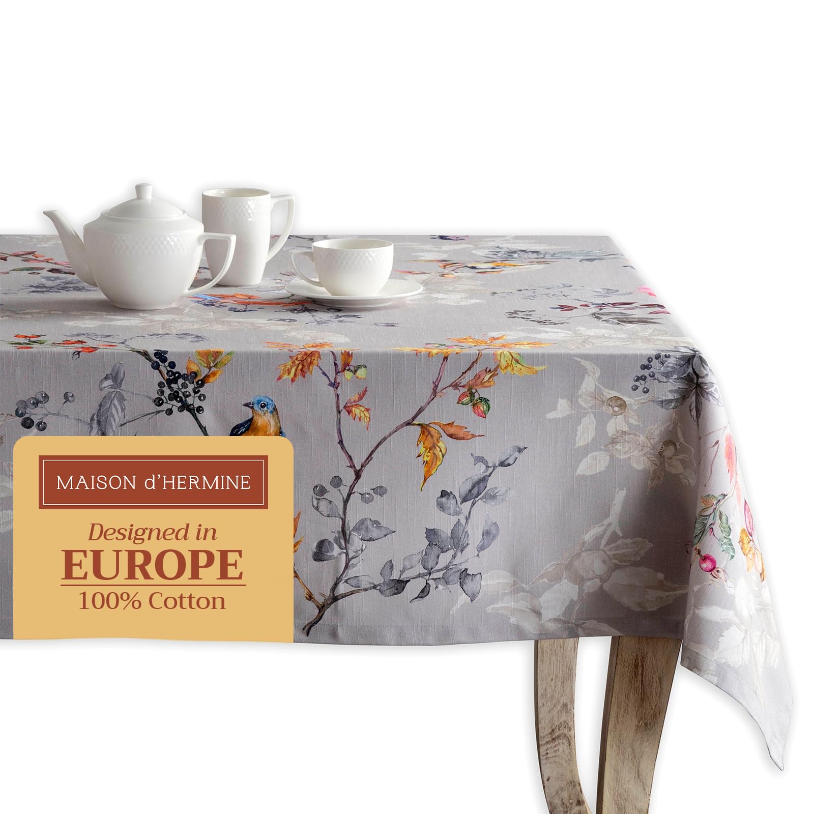 Mantel Maison d'Hermine rectangular 60x90 pulgadas, Equinoxe Gris, ideal para cenas festivas.