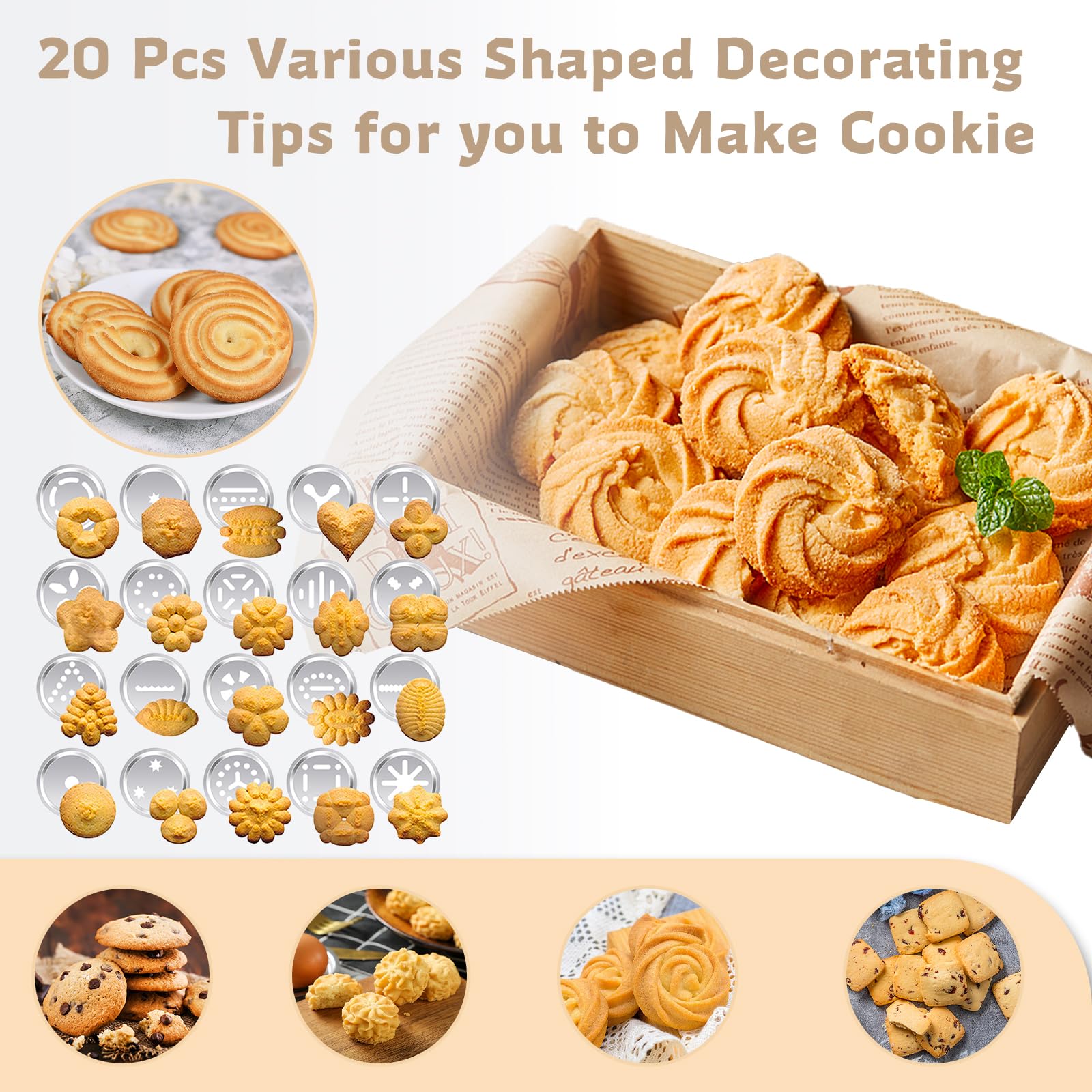 MAJCL Prensa galletas con 4 boquillas para decoraciones precisas y versátiles