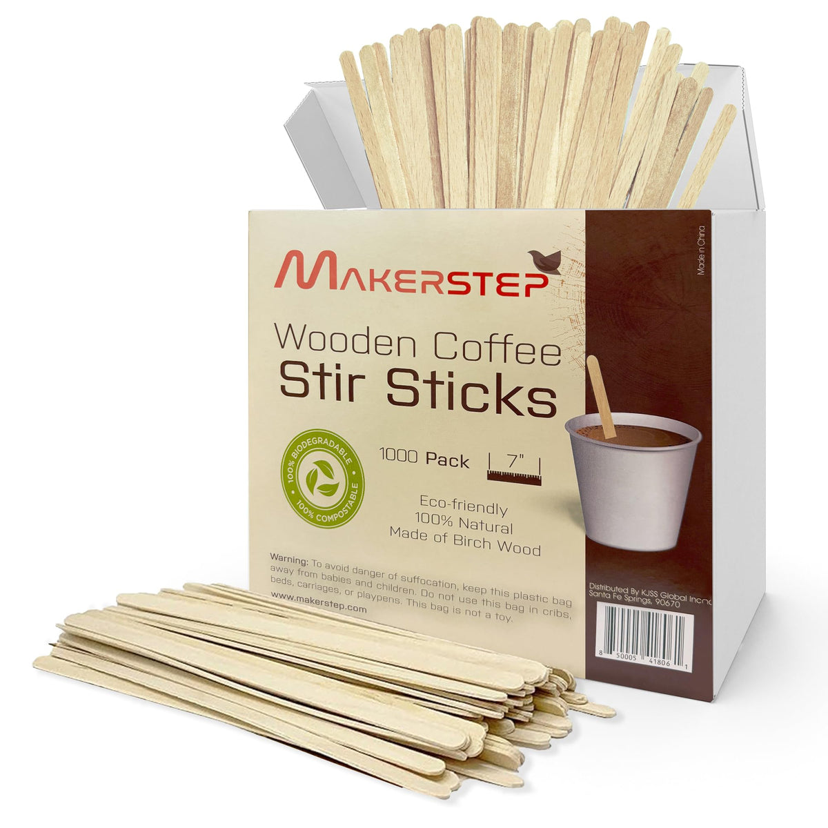 Makerstep palillos de abedul 7 pulgadas junto a la caja, listos para usar