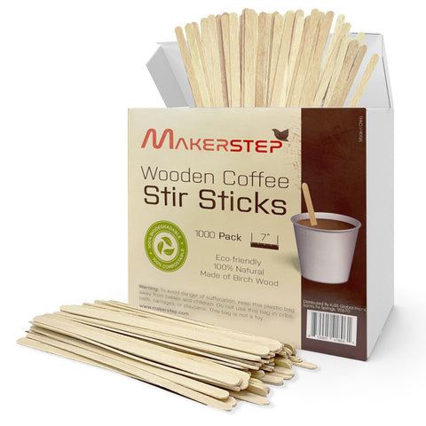 Makerstep palillos de abedul 7 pulgadas junto a la caja, listos para usar