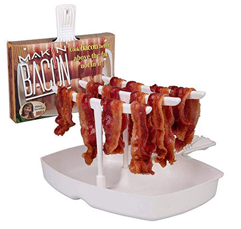MAKIN BACON ofrece plato-tocino en microondas para crujiente rápido sin grasa.