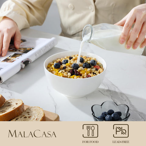 MALACASA tazones-esmaltado-blanco-ceramica, superficie lisa y fácil de limpiar.