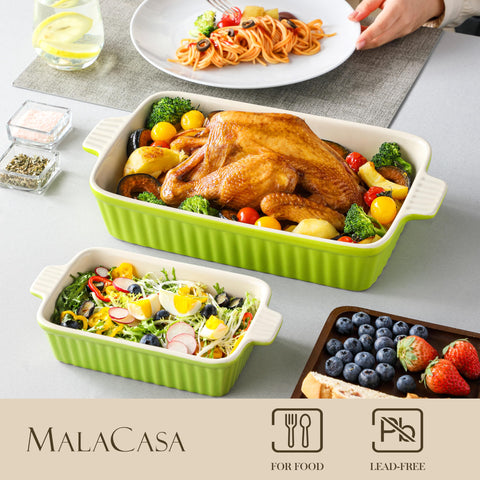 MALACASA bandeja de 12,2 pulgadas, porcelana verde, ideal para porciones y guisos.