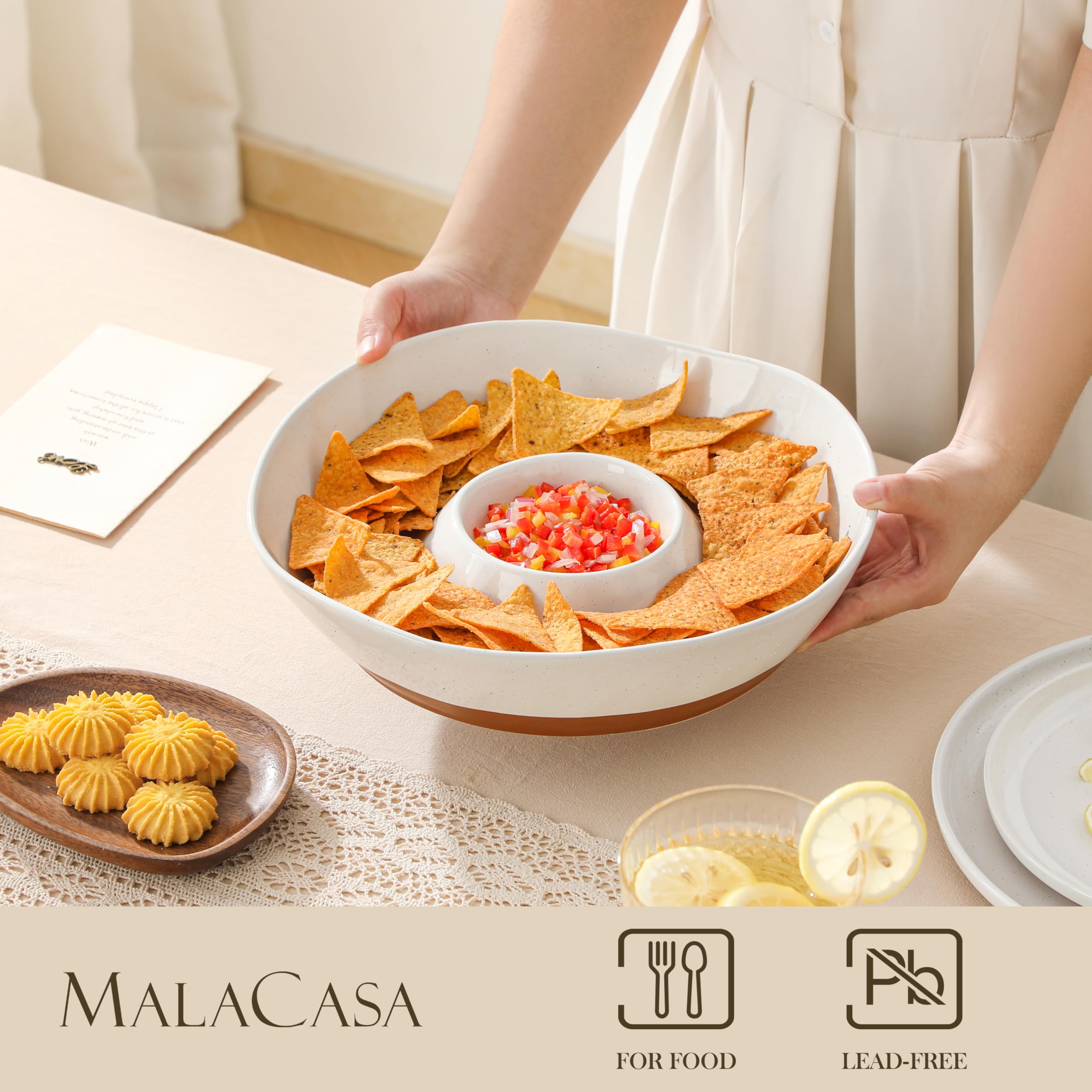 Bandeja MALACASA de cerámica con gran capacidad para snacks y dips.