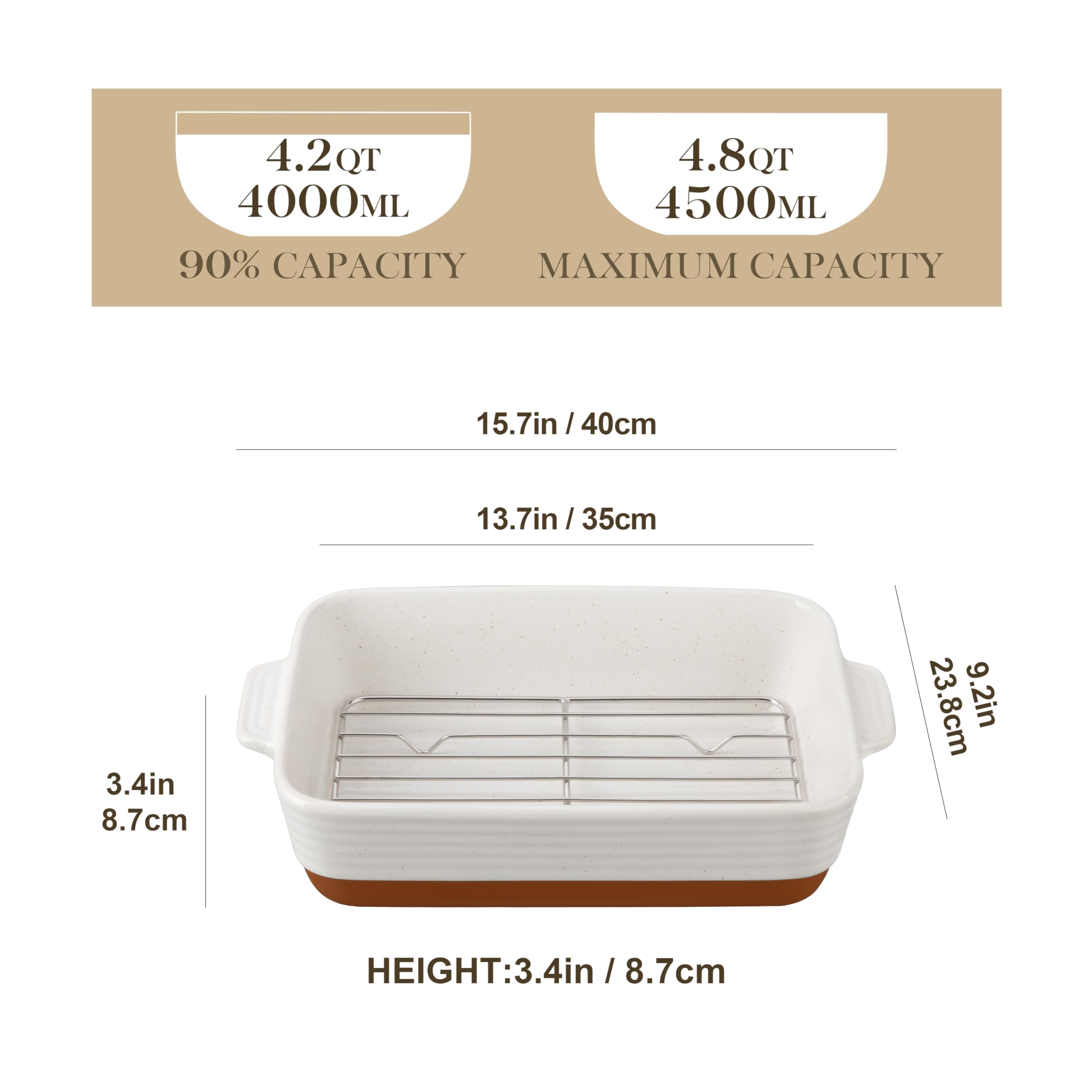 Bandeja MALACASA Tara cerámica profunda para carnes y lasañas.