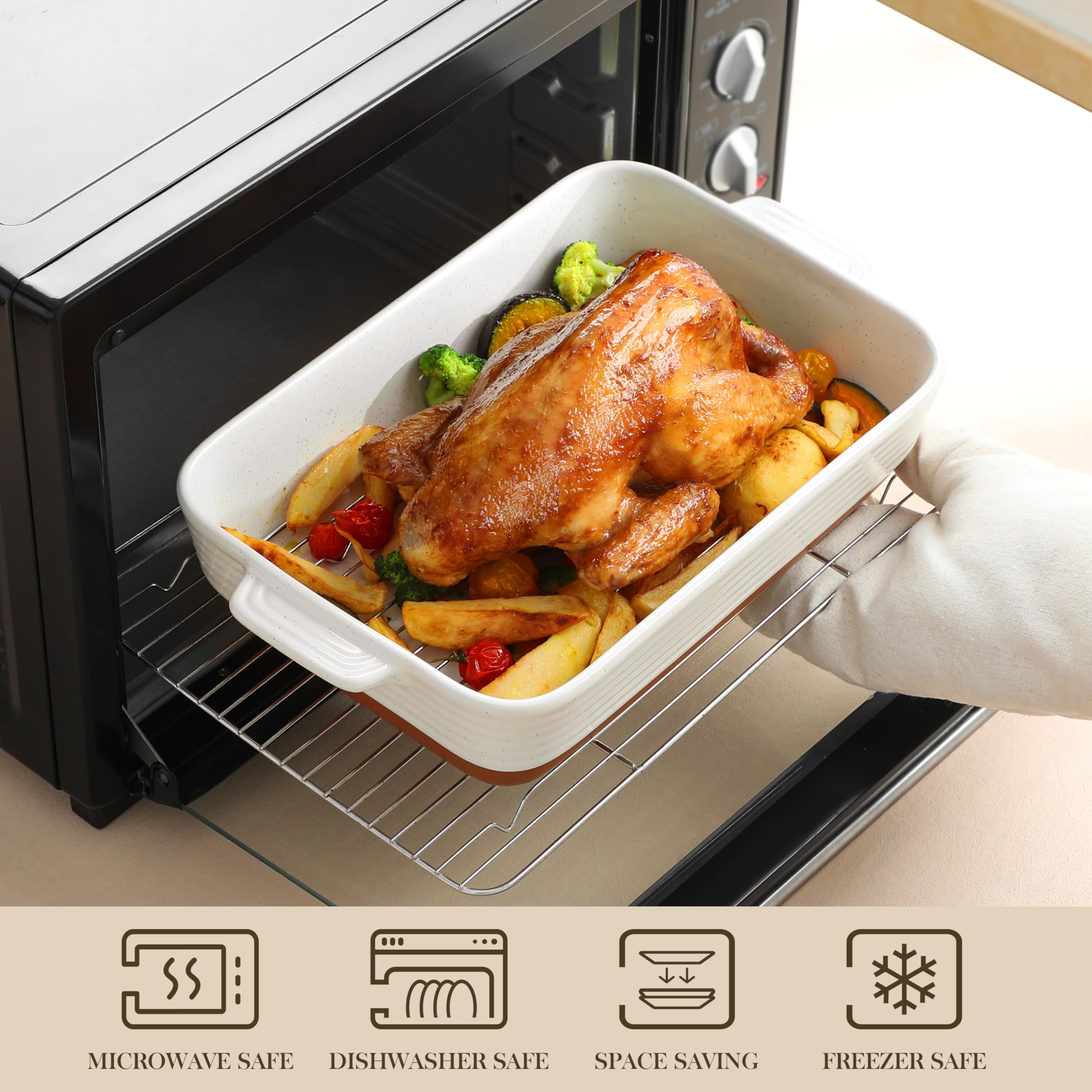 Bandeja MALACASA Tara, diseño caqui y blanco para la mesa.