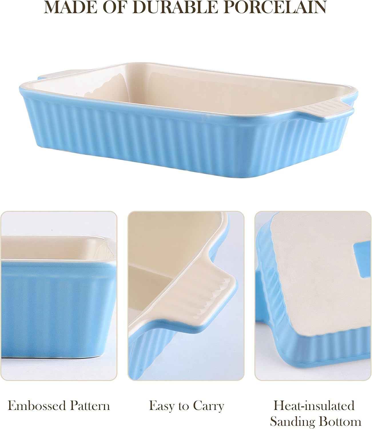 MALACASA bandeja rectangular azul 11-1 pulgadas, perfecta para recetas ligeras