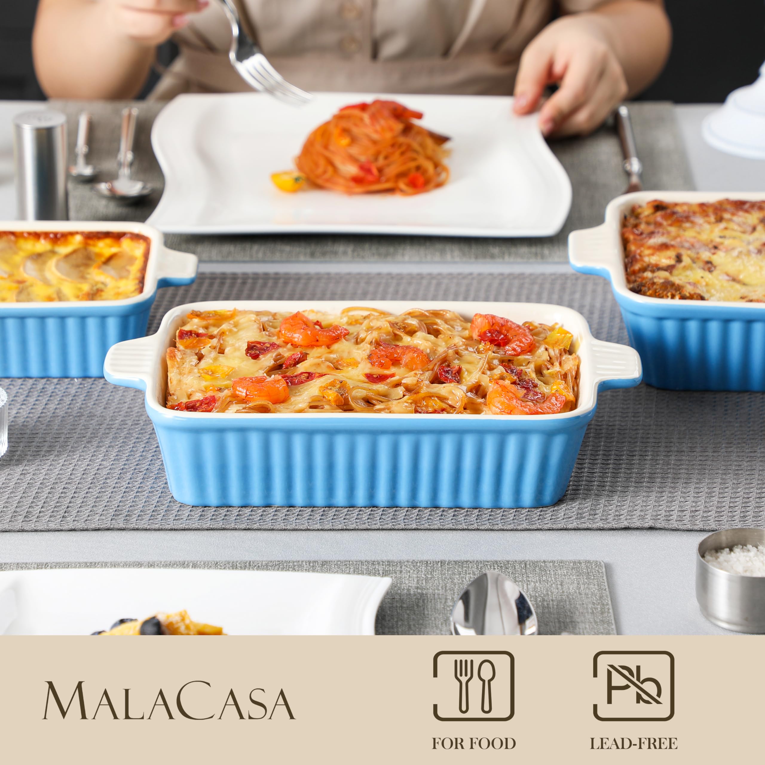 MALACASA bandeja rectangular azul 9-4 pulgadas, compacta para porciones individuales