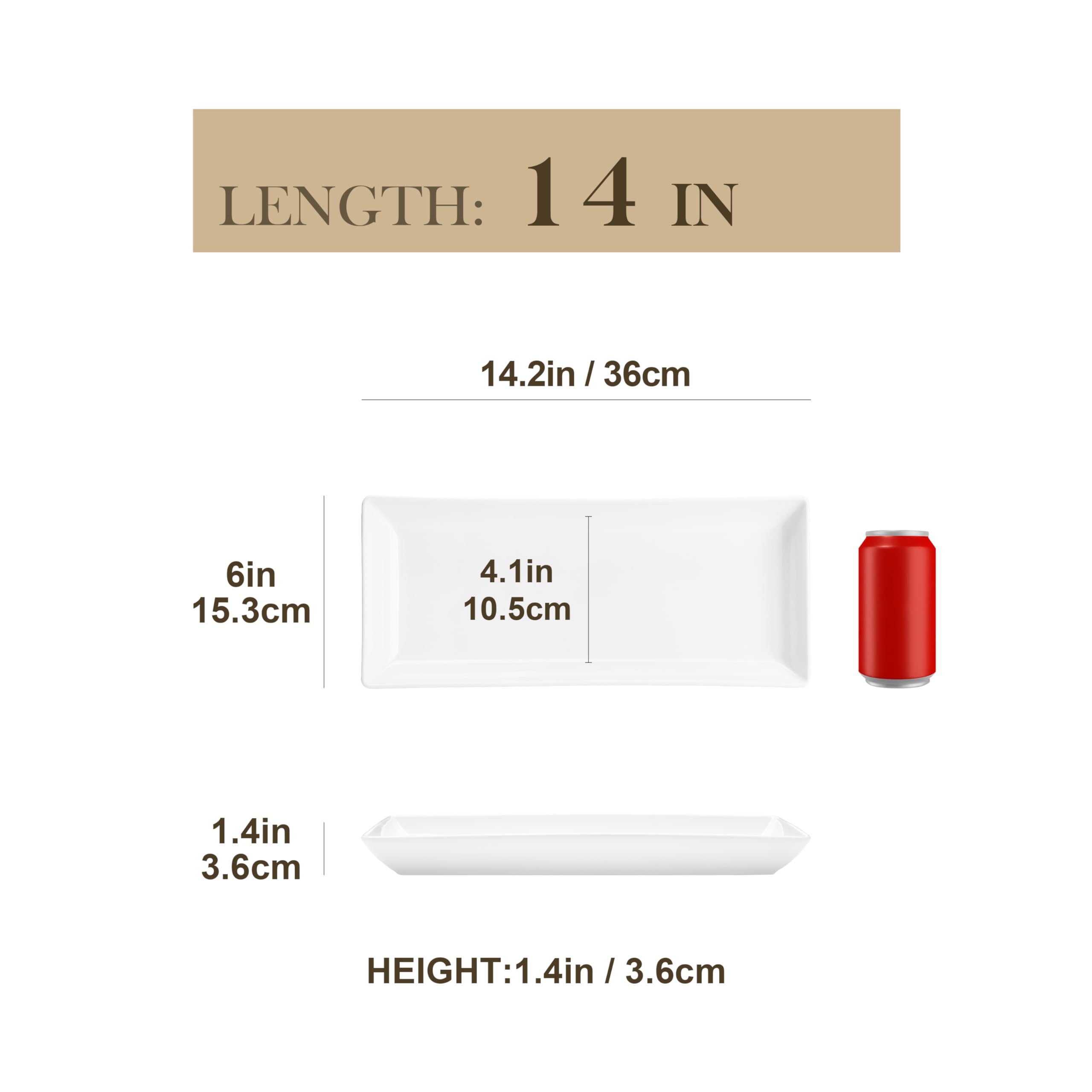 Bandeja rectangular de cerámica MALACASA de 14 pulgadas, ideal para platos fríos y calientes.