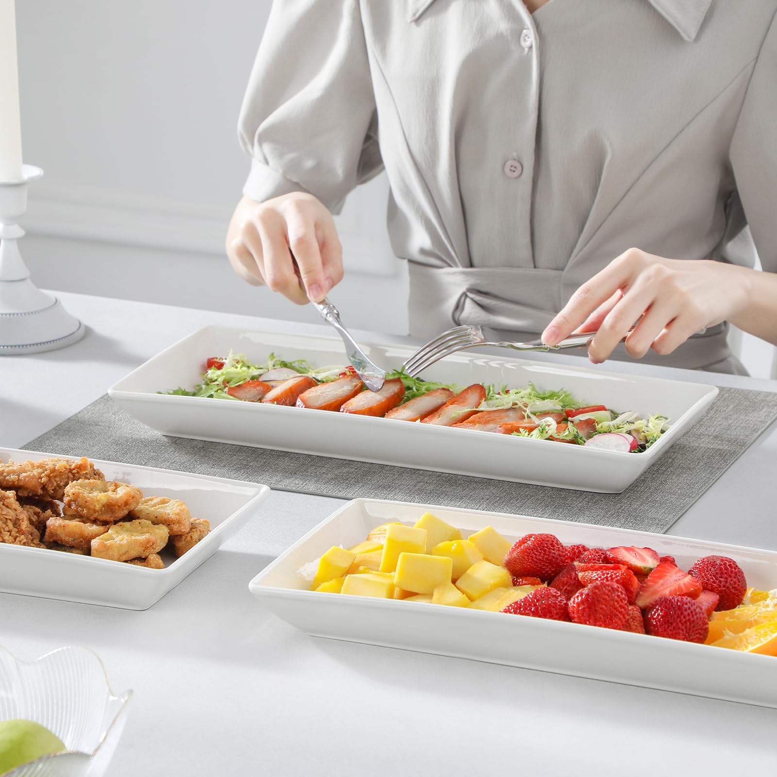 Bandeja de cerámica MALACASA, diseño clásico para servir verduras asadas.