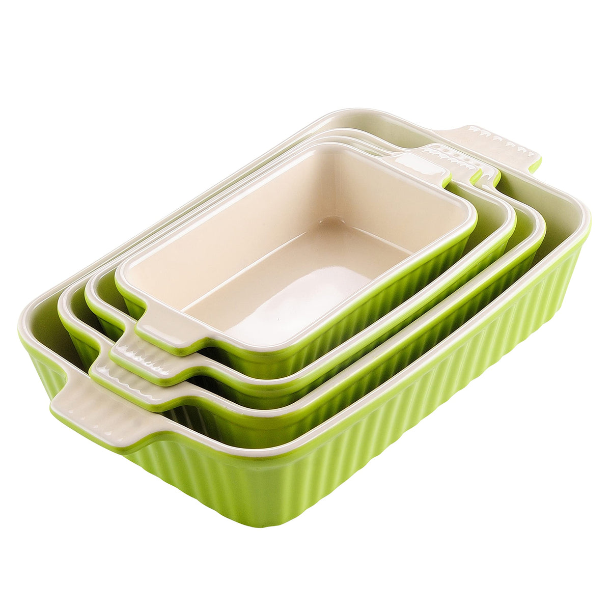 MALACASA bandejas rectangulares de porcelana verde, 4 piezas duraderas para hornear y servir.