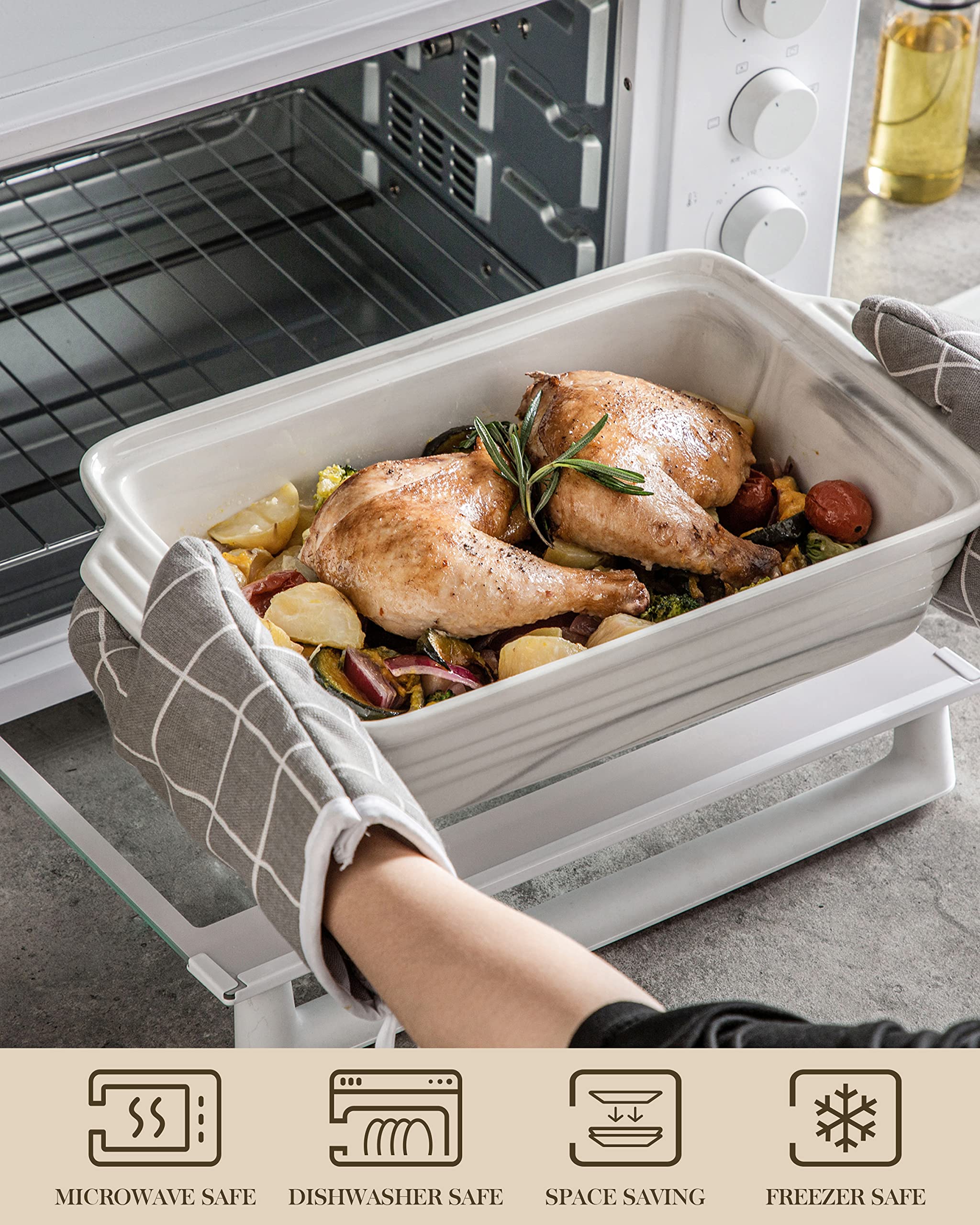MALACASA cazuela apta para horno y microondas, uso versátil en la cocina.
