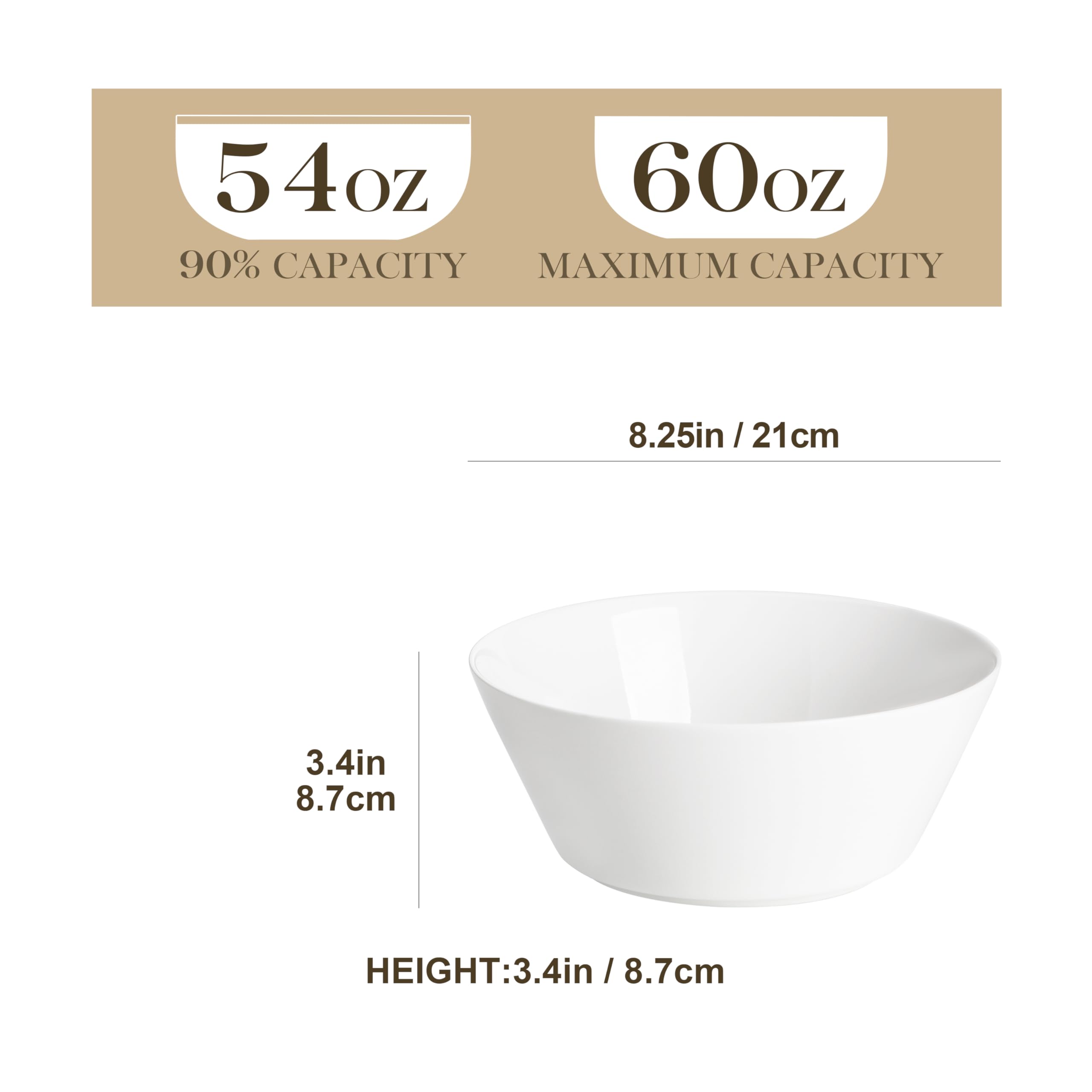 MALACASA porcelana blanca para ramen y pasta, diseño estable para mezclar.