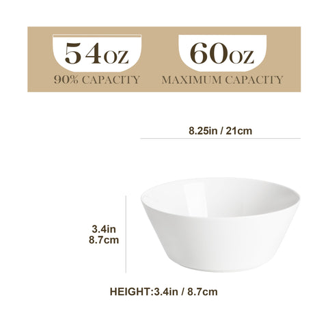 MALACASA porcelana blanca para ramen y pasta, diseño estable para mezclar.