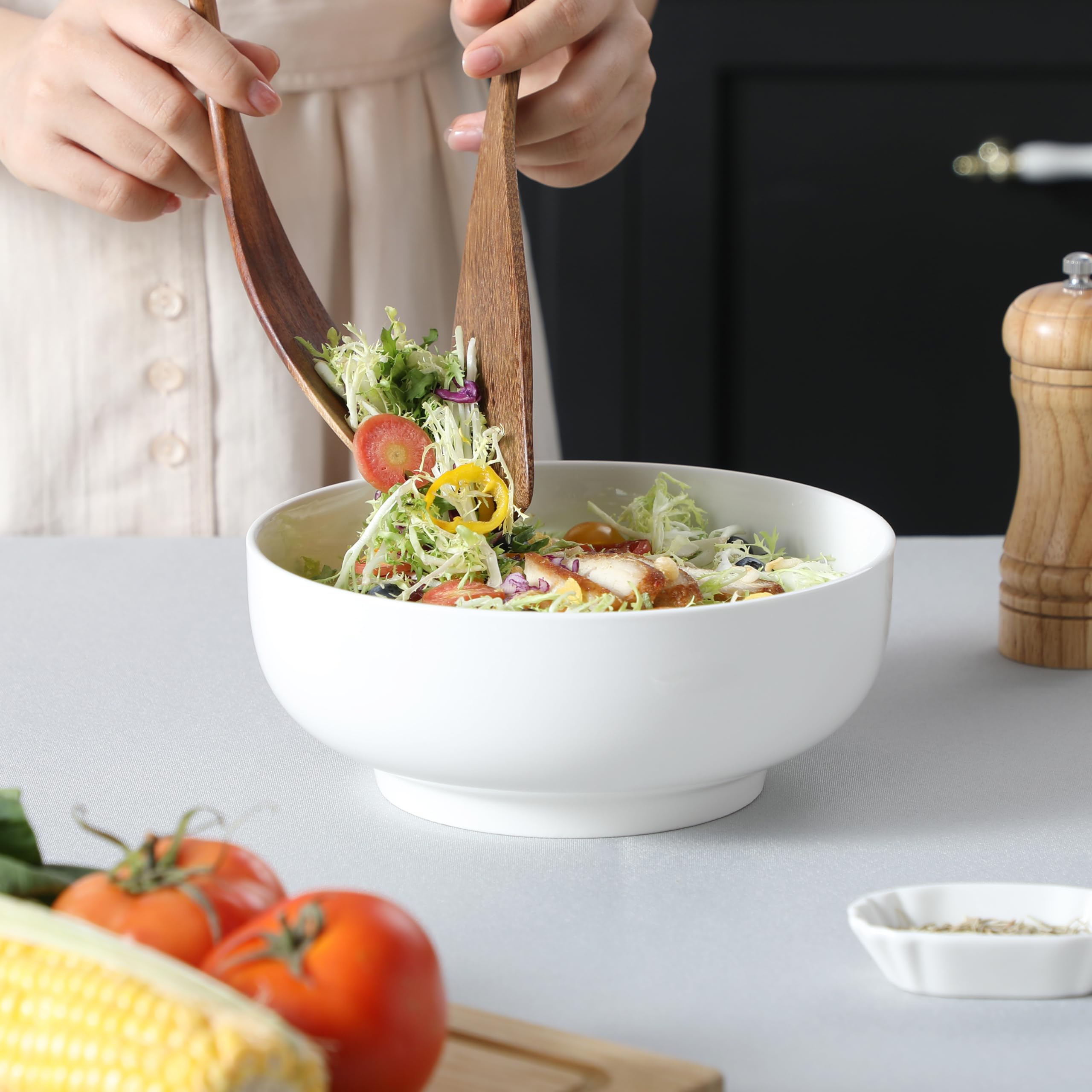 MALACASA Ensaladera Grande 60oz, perfecta para servir pastas, sopas y ensaladas.