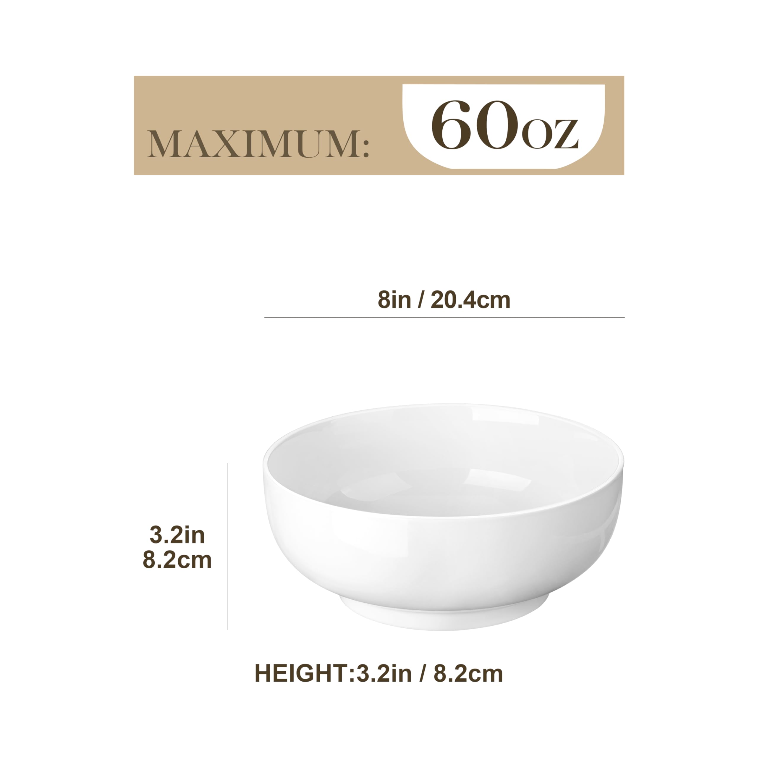 MALACASA Ensaladera Grande 60oz, vista frontal con boca amplia para mezclar con facilidad.