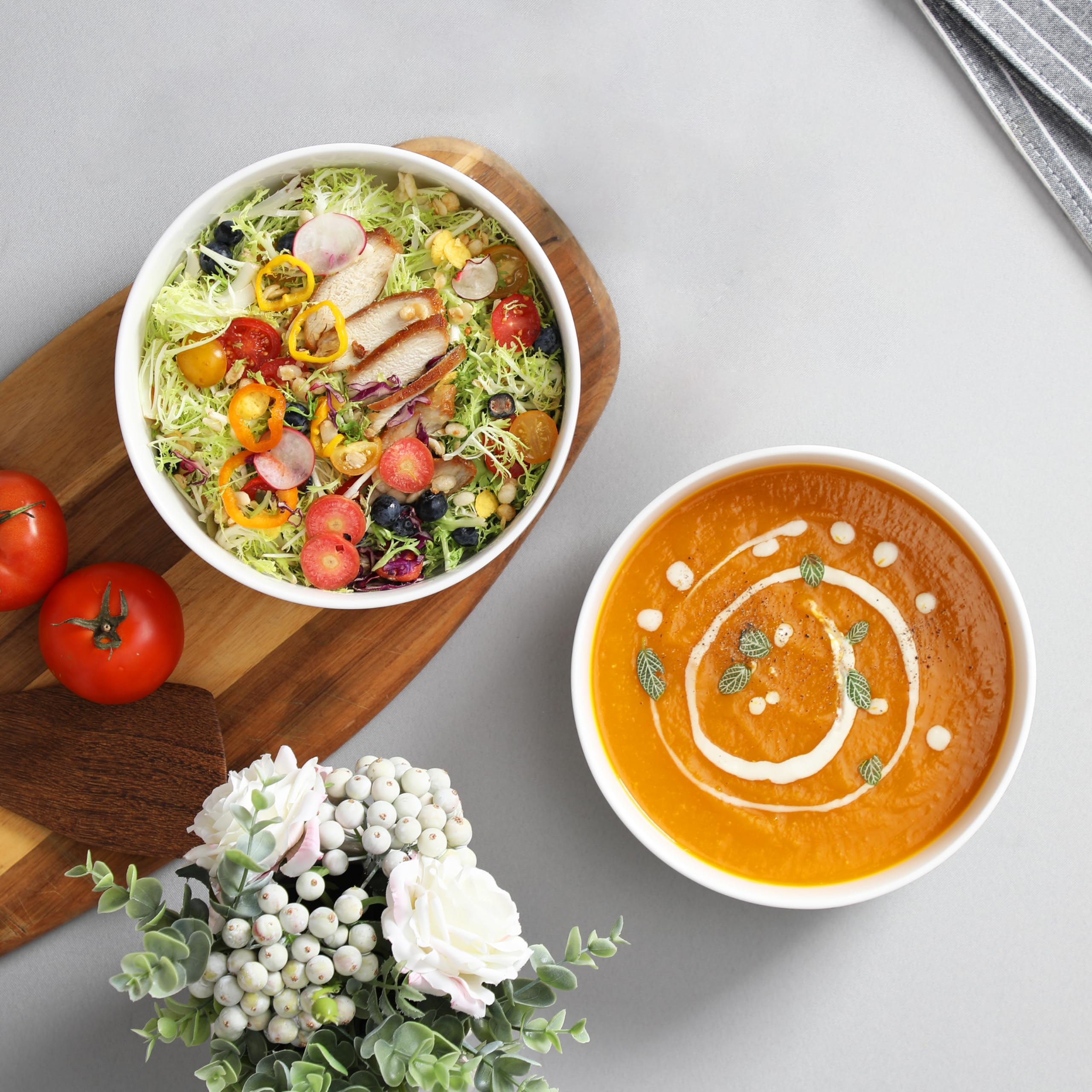 MALACASA Ensaladera Grande 60oz, aspecto limpio que complementa vajilla blanca.