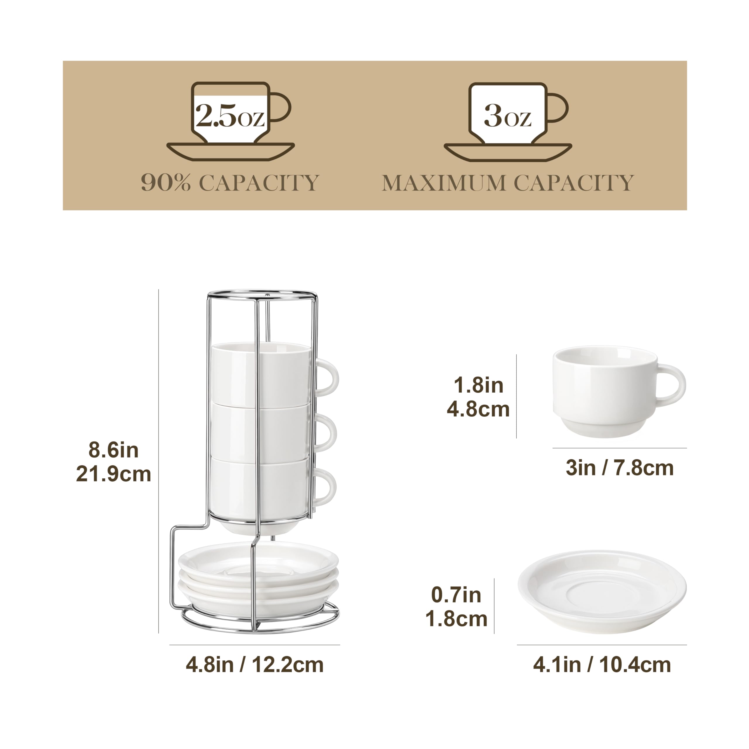 MALACASA tazas espresso apilables para ahorrar espacio en la cocina.