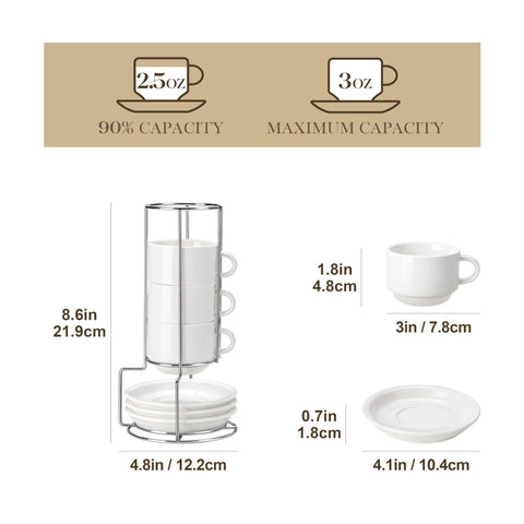 MALACASA tazas espresso apilables para ahorrar espacio en la cocina.