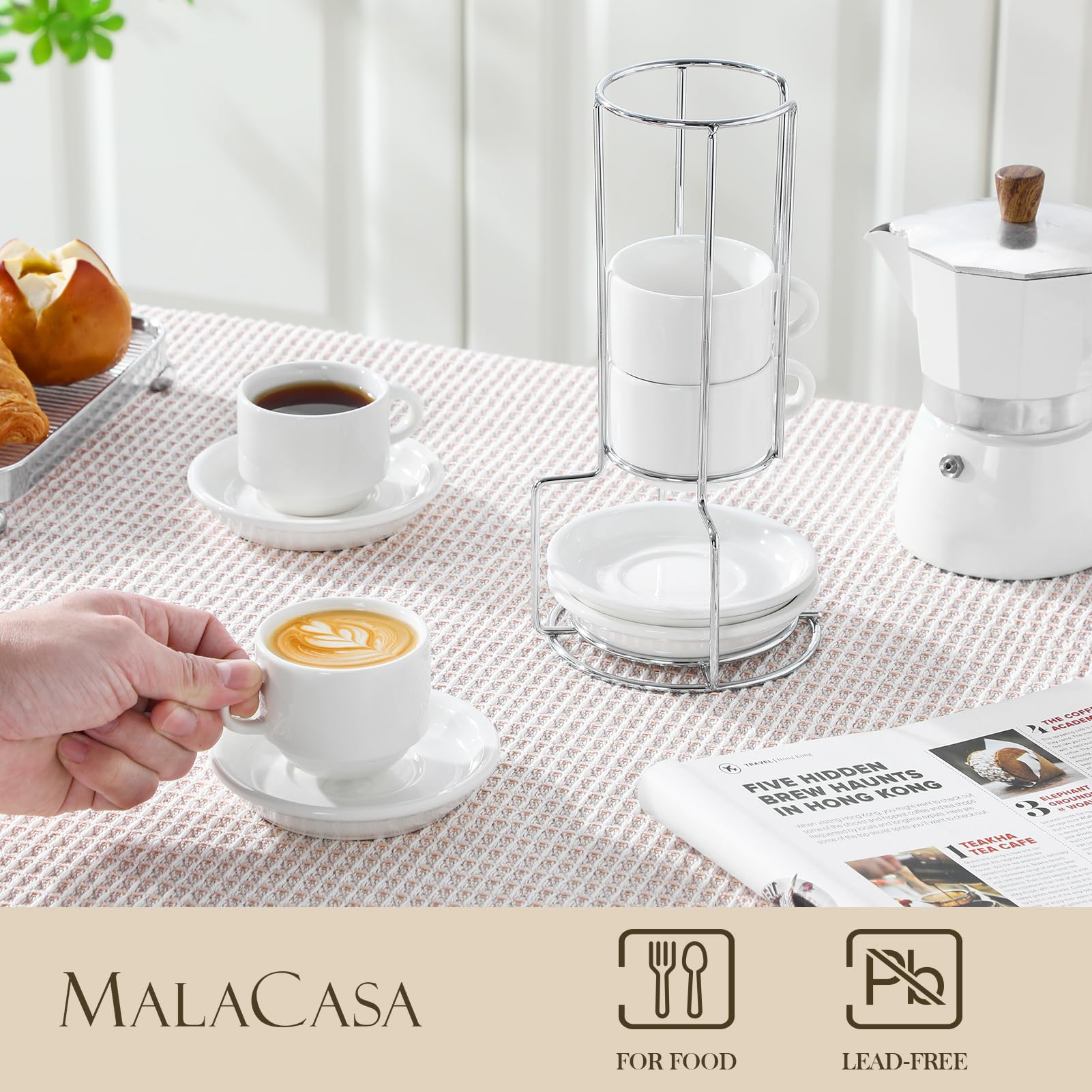 Conjunto MALACASA de 4 tazas espresso, perfecto para compartir café.