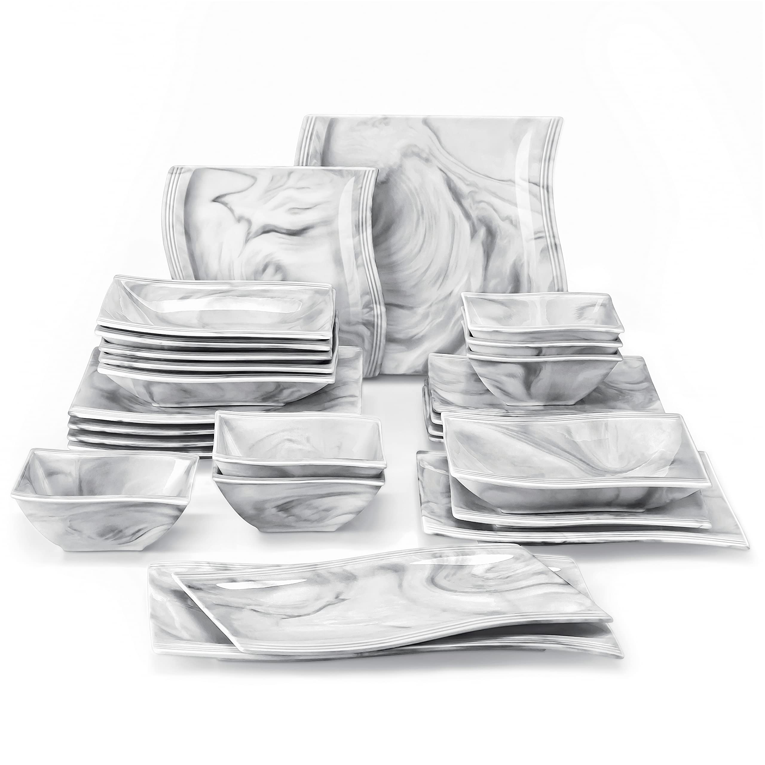 MALACASA Flora: plato de cena cuadrado con mármol gris para una presentación elegante.