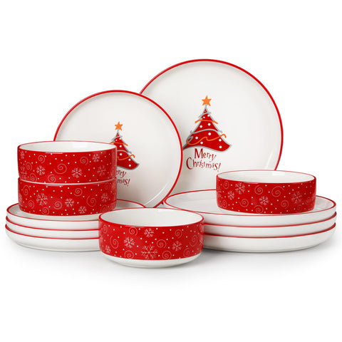 MALACASA juego de platos y cuencos con motivo de árbol de Navidad para mesa festiva.