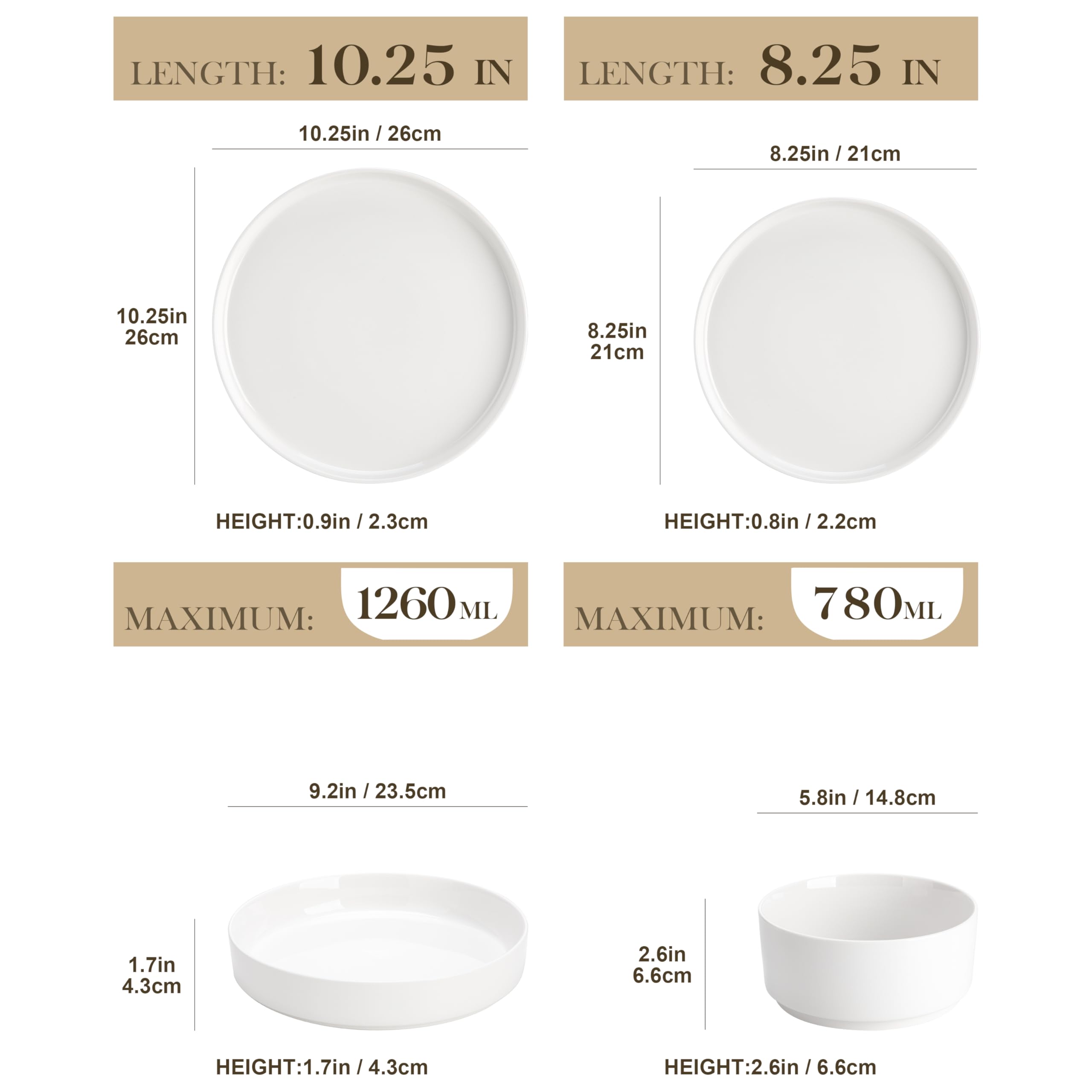MALACASA LEAH, plato de ensalada 8-25'', diseño elegante para comidas diarias