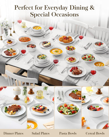 Juego de porcelana MALACASA Lexi para seis comensales, mesa completa.
