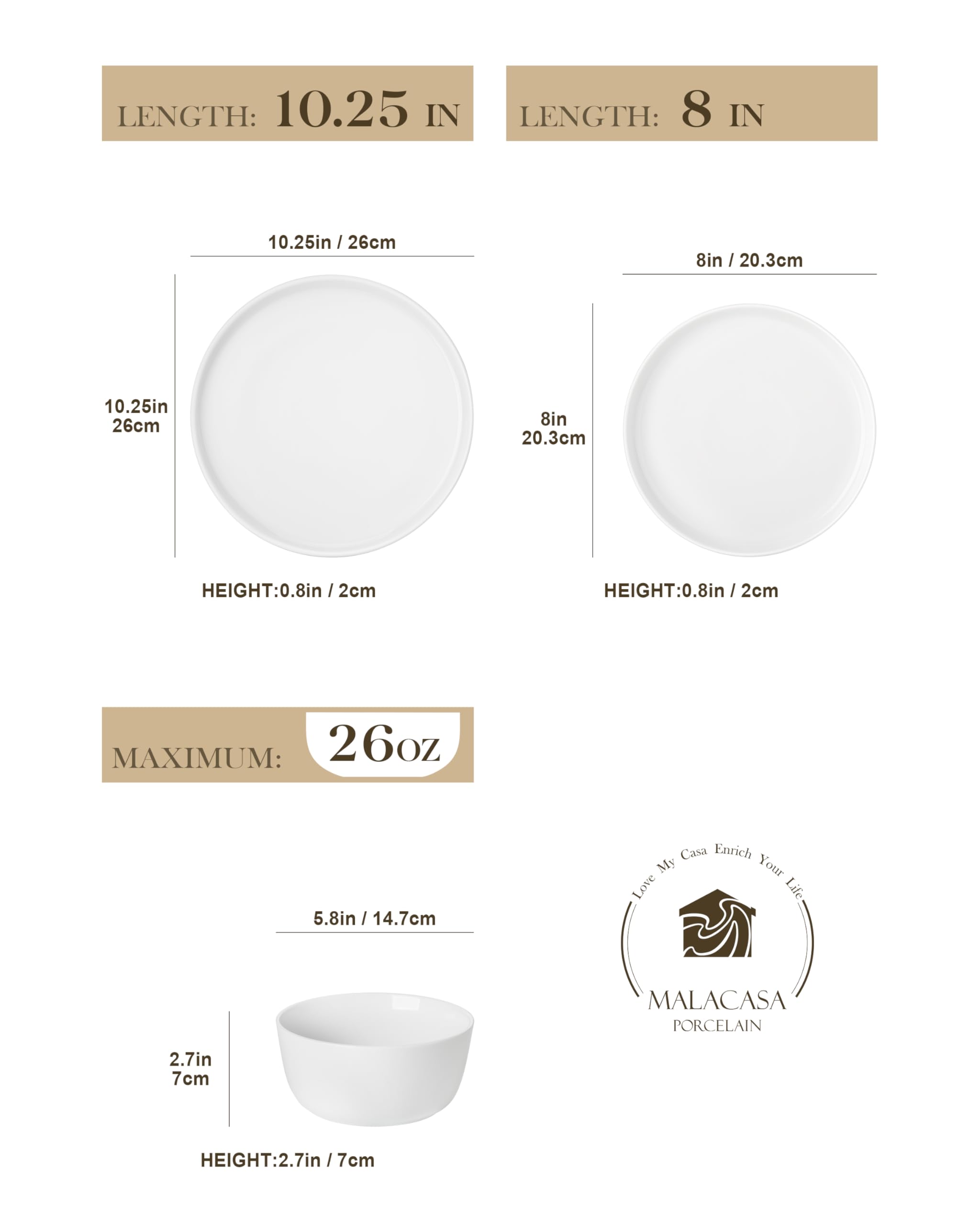 MALACASA LEXI plato ensalada 20 cm, servicio elegante para ensaladas