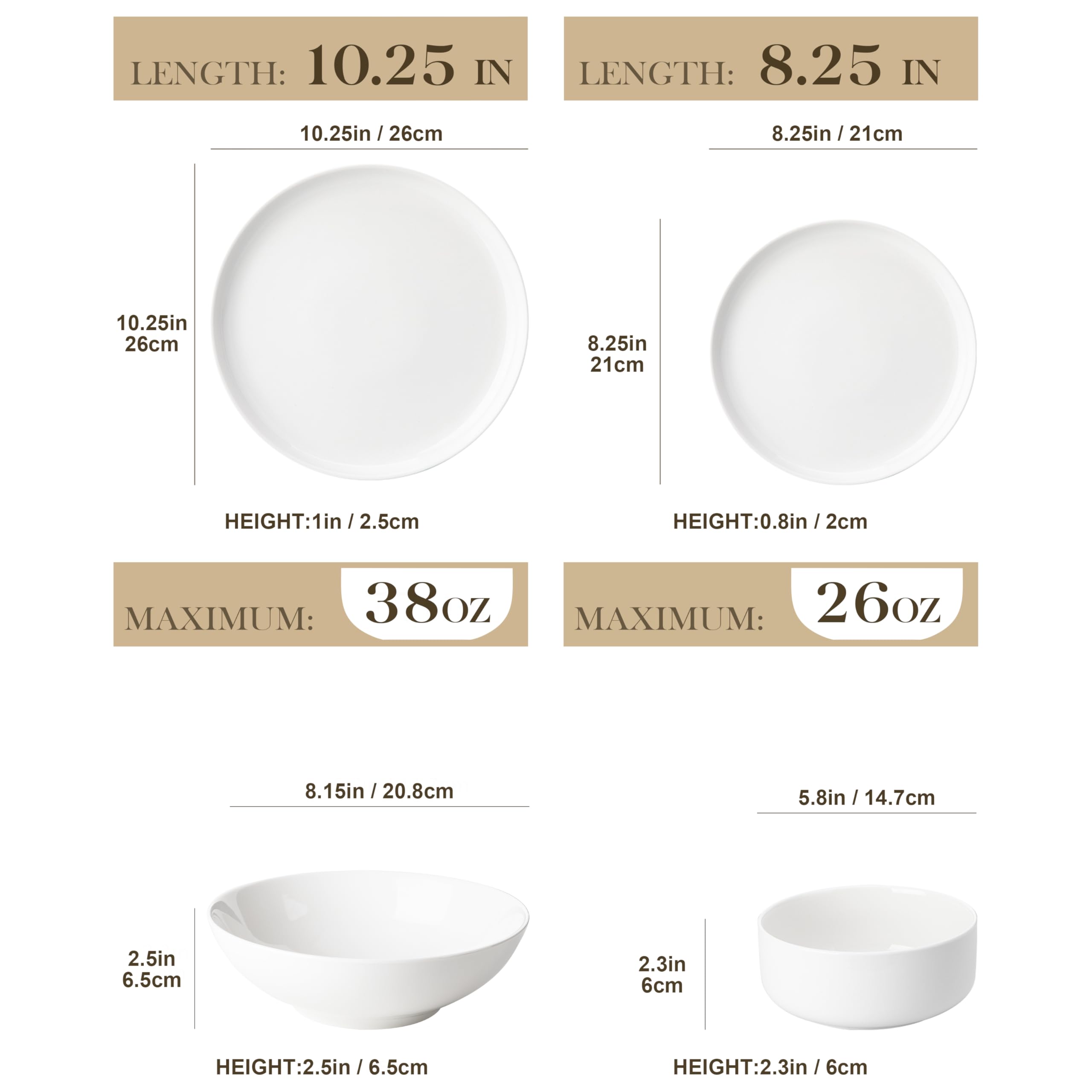 MALACASA Luna: plato principal de 26 cm para comidas familiares.