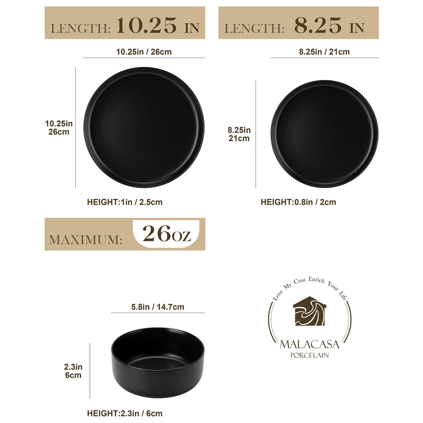 MALACASA Luna: platos ensalada ocho pulgadas, porciones equilibradas para la mesa.