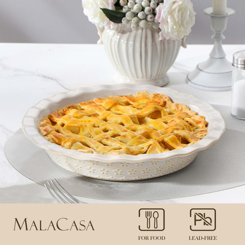 Malacasa Lydia Pie Pan de nueve pulgadas, diseño clásico para repostería casera.