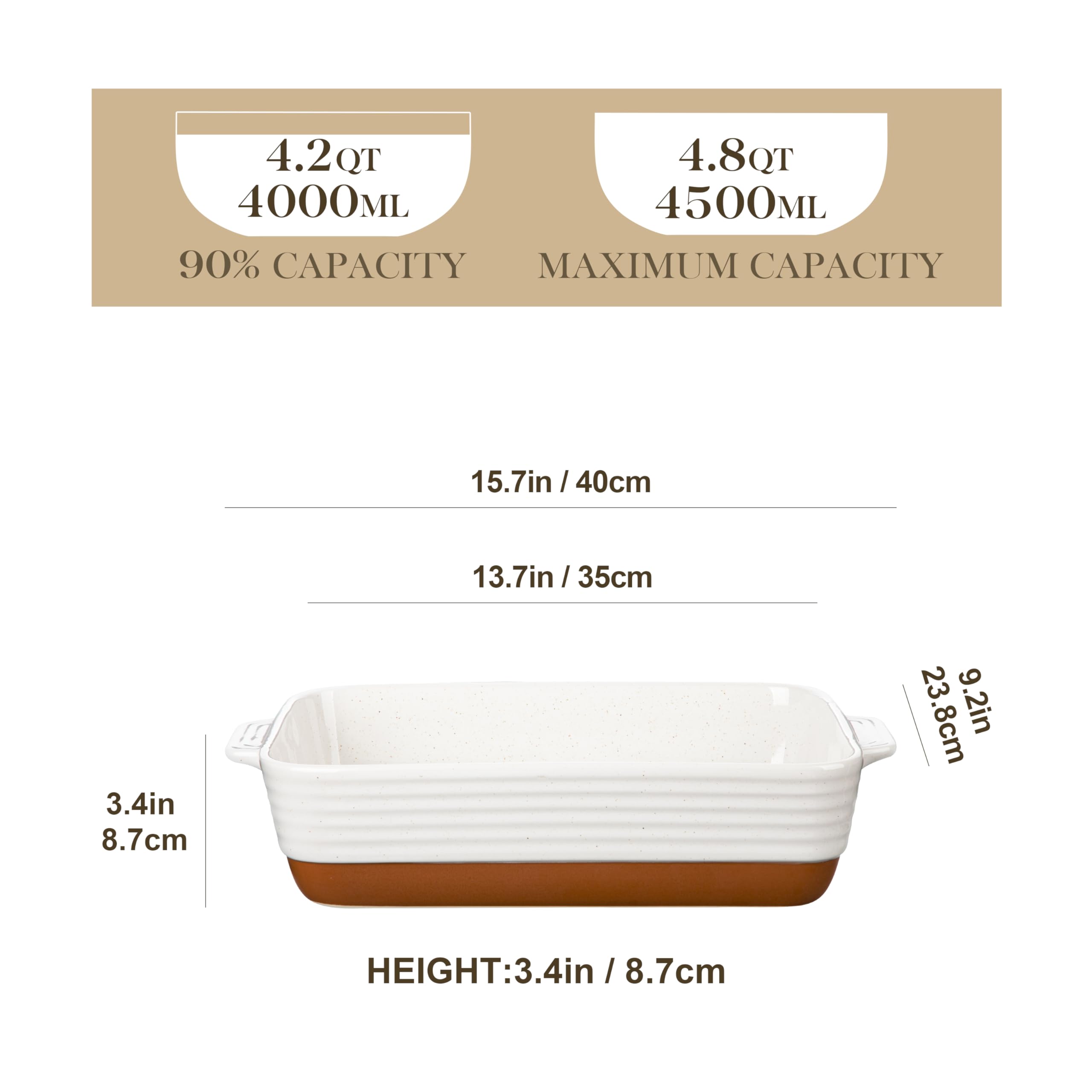 Malacasa bandeja ceramica con manijas ergonomicas para transporte seguro desde el horno.