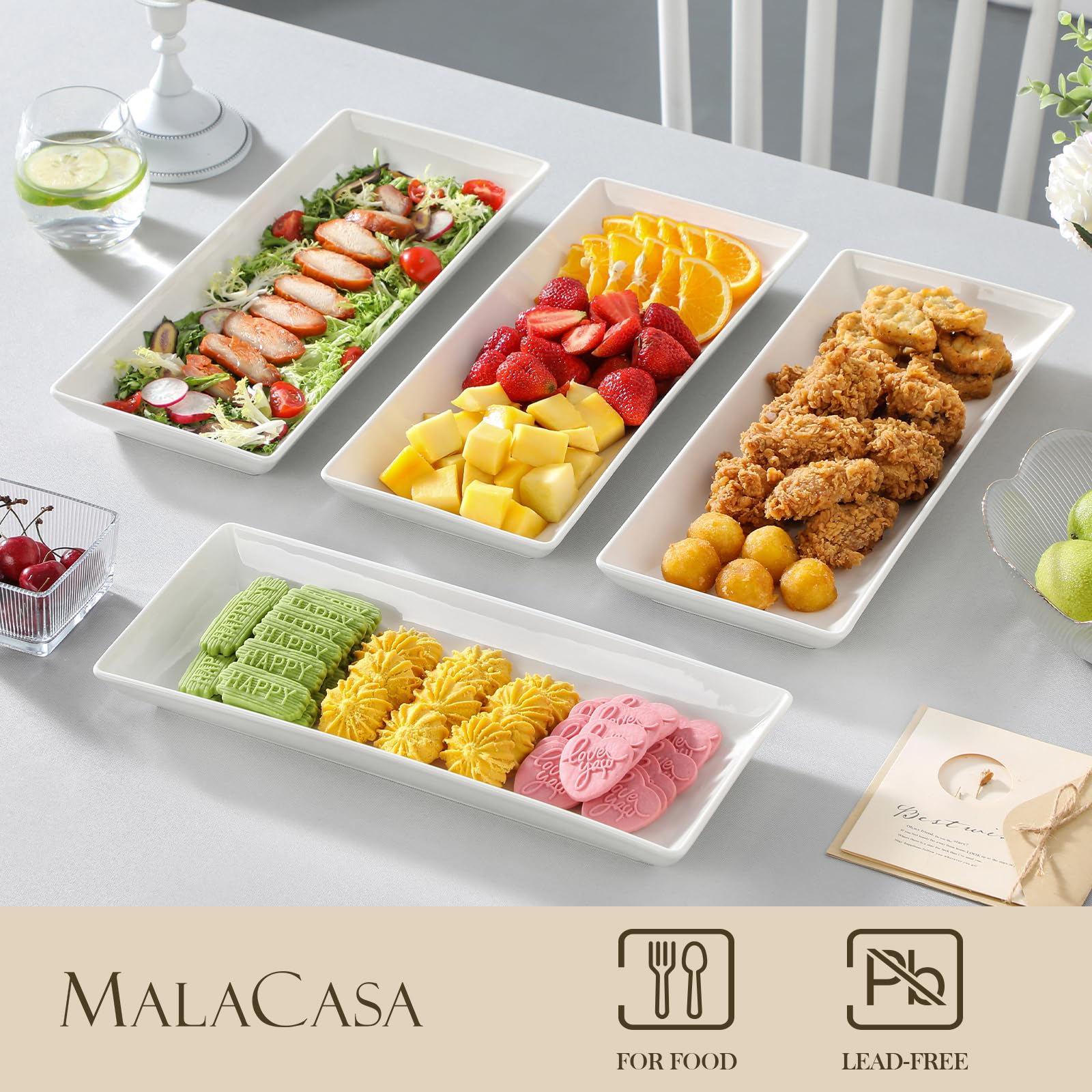 Plato para servir MALACASA, cerámica blanca, perfecto para sushi o charcutería.
