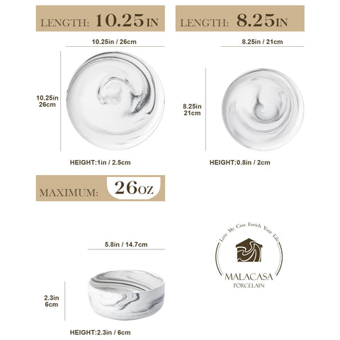 MALACASA Luna Gris Mármol: platos de postre para una mesa coordinada.