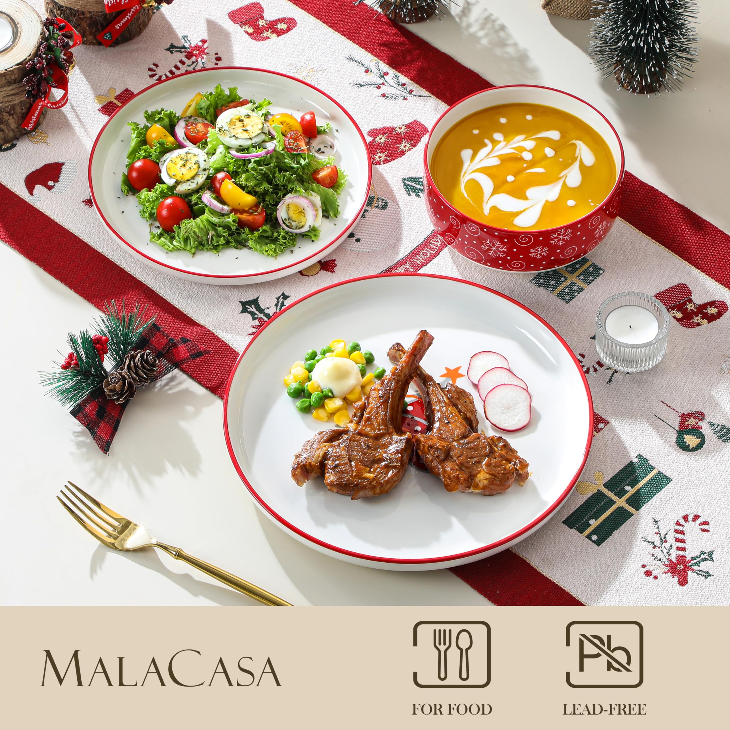 MALACASA plato de ensalada de 21 cm con motivo navideño.