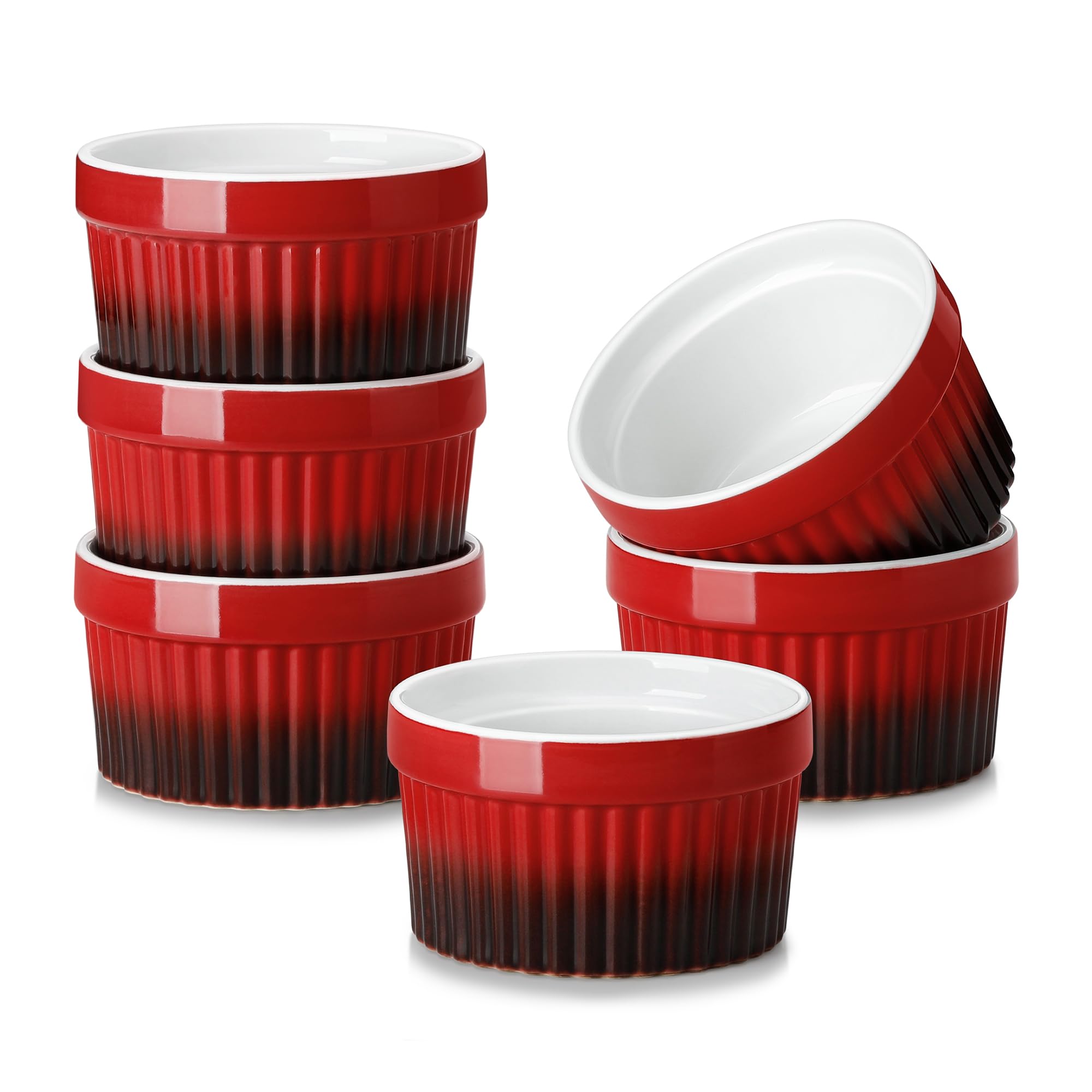 Ramequines MALACASA de 6 oz en rojo para hornear y servir postres.