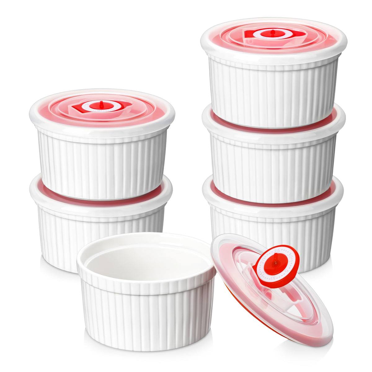 Ramekins MALACASA con tapas 8oz para almacenamiento seguro.
