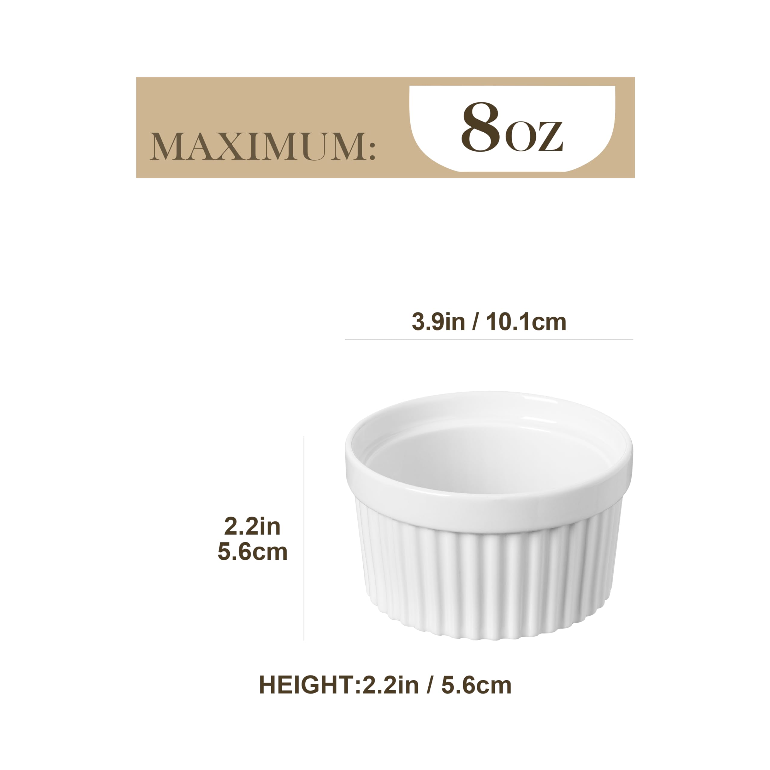 Ramekin MALACASA de porcelana blanca, apto para horno, distribución homogénea del calor.