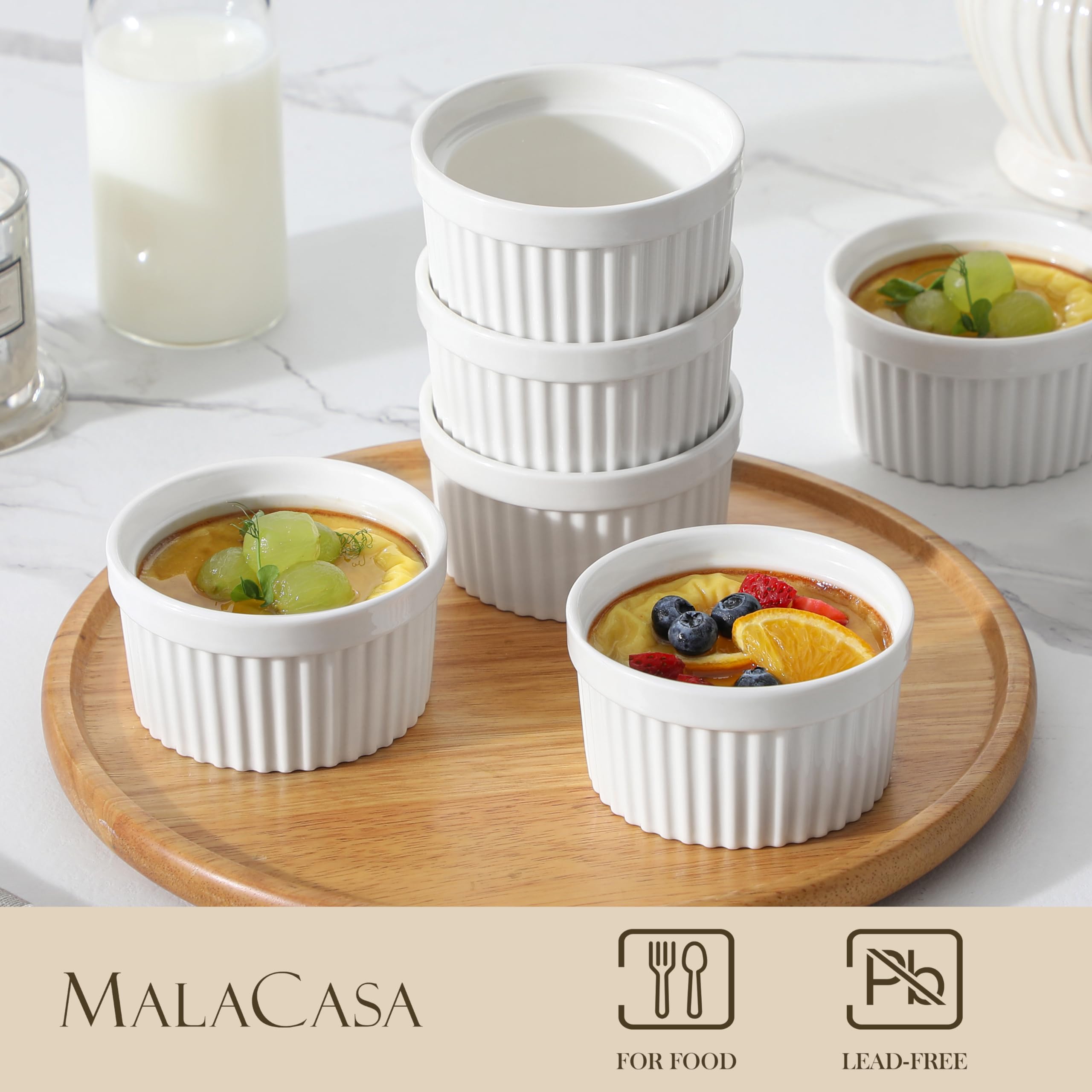 Ramekin MALACASA de porcelana ORC sin plomo, cocina pareja para cremas y natillas.