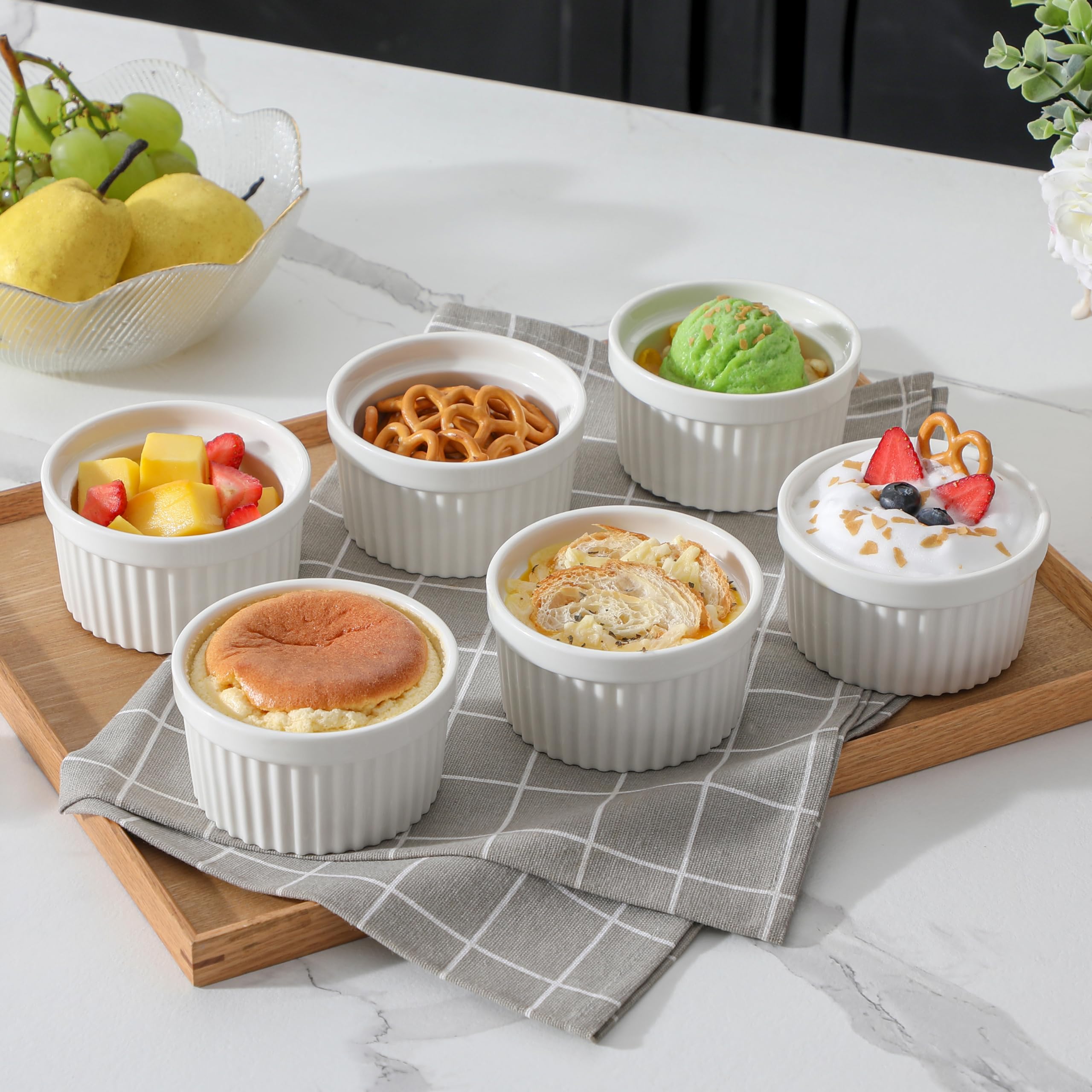 Ramekin MALACASA de porcelana ecoamigable, reutilizable y sostenible para postres.