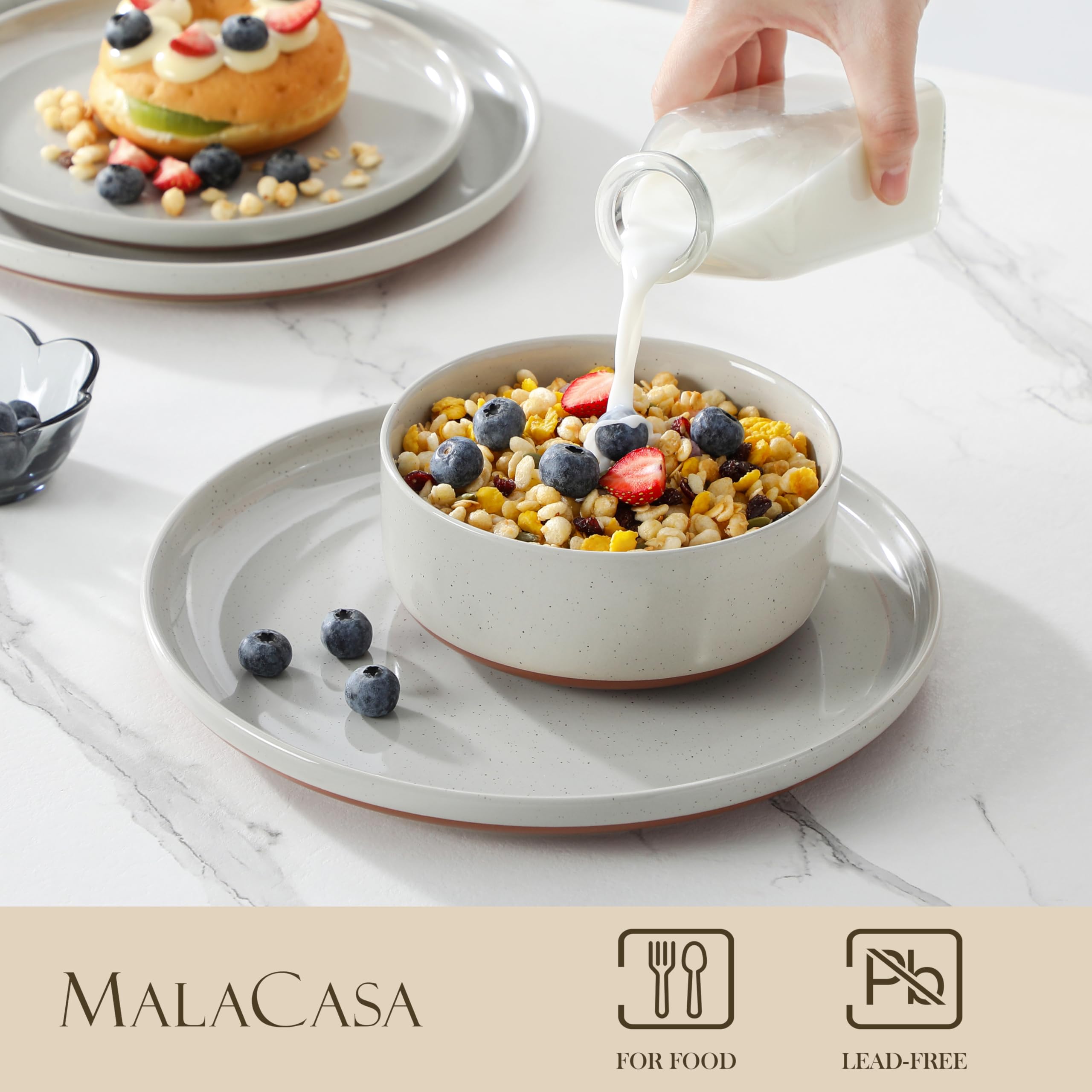 MALACASA Tara: tazones de cereal de 26 onzas, resistentes y de fácil limpieza.