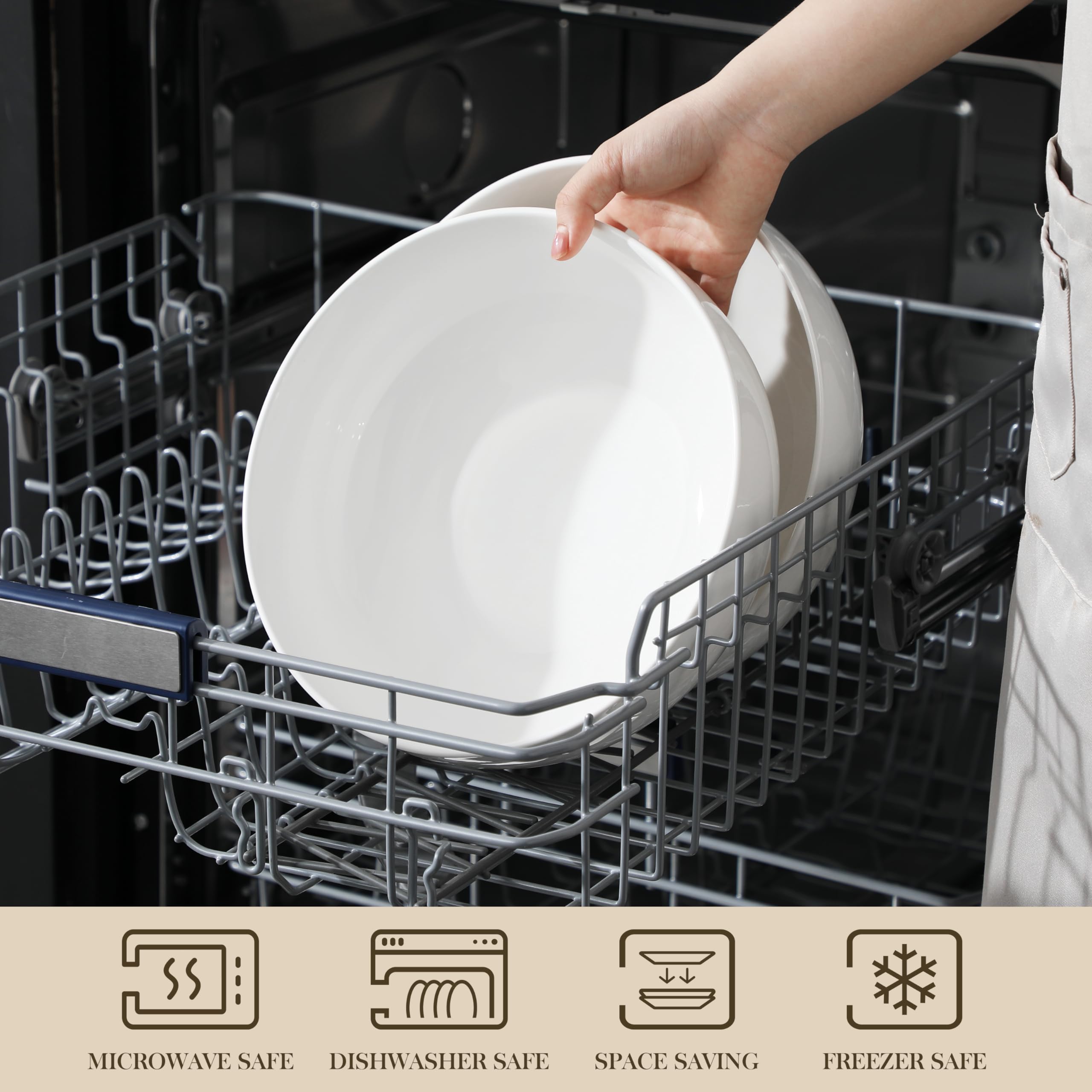 Primer plano de cuenco MALACASA para servir sopa o pasta con porcelana
