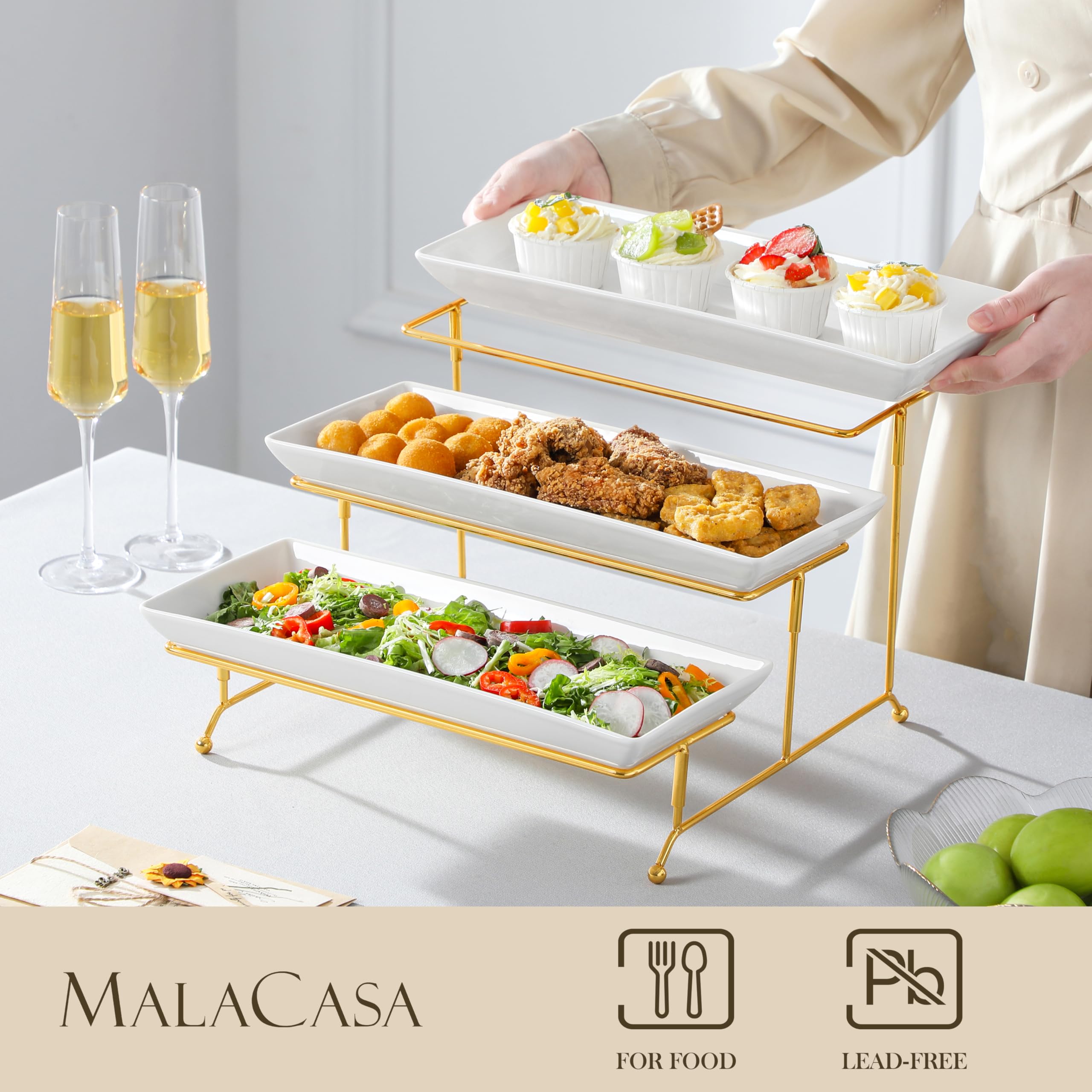 MALACASA soporte dorado plegable, estructura estable para servir