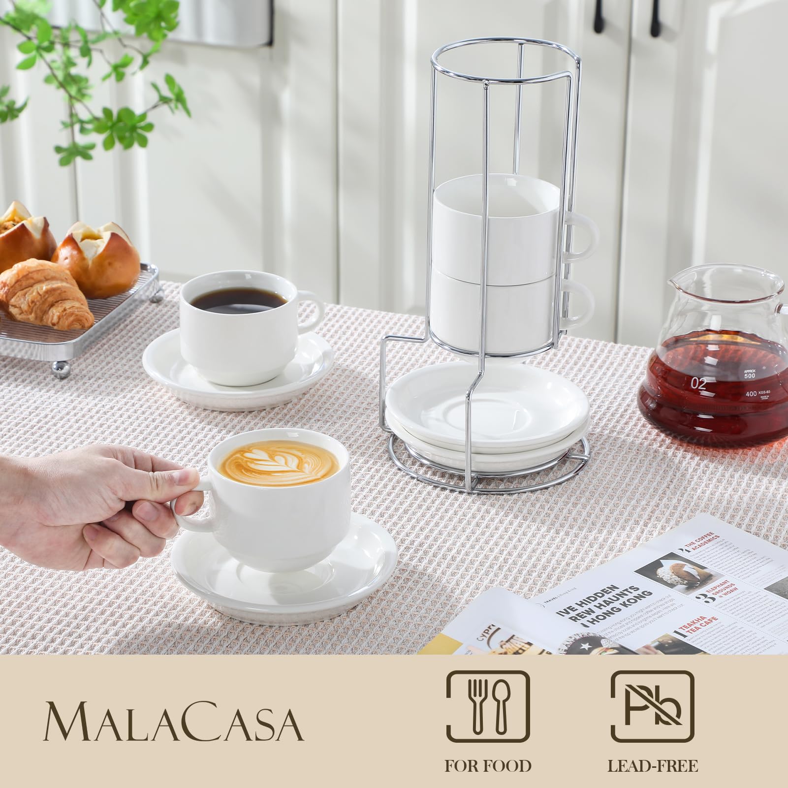 MALACASA soporte metálico para tazas eleva la presentación y ahorra espacio.